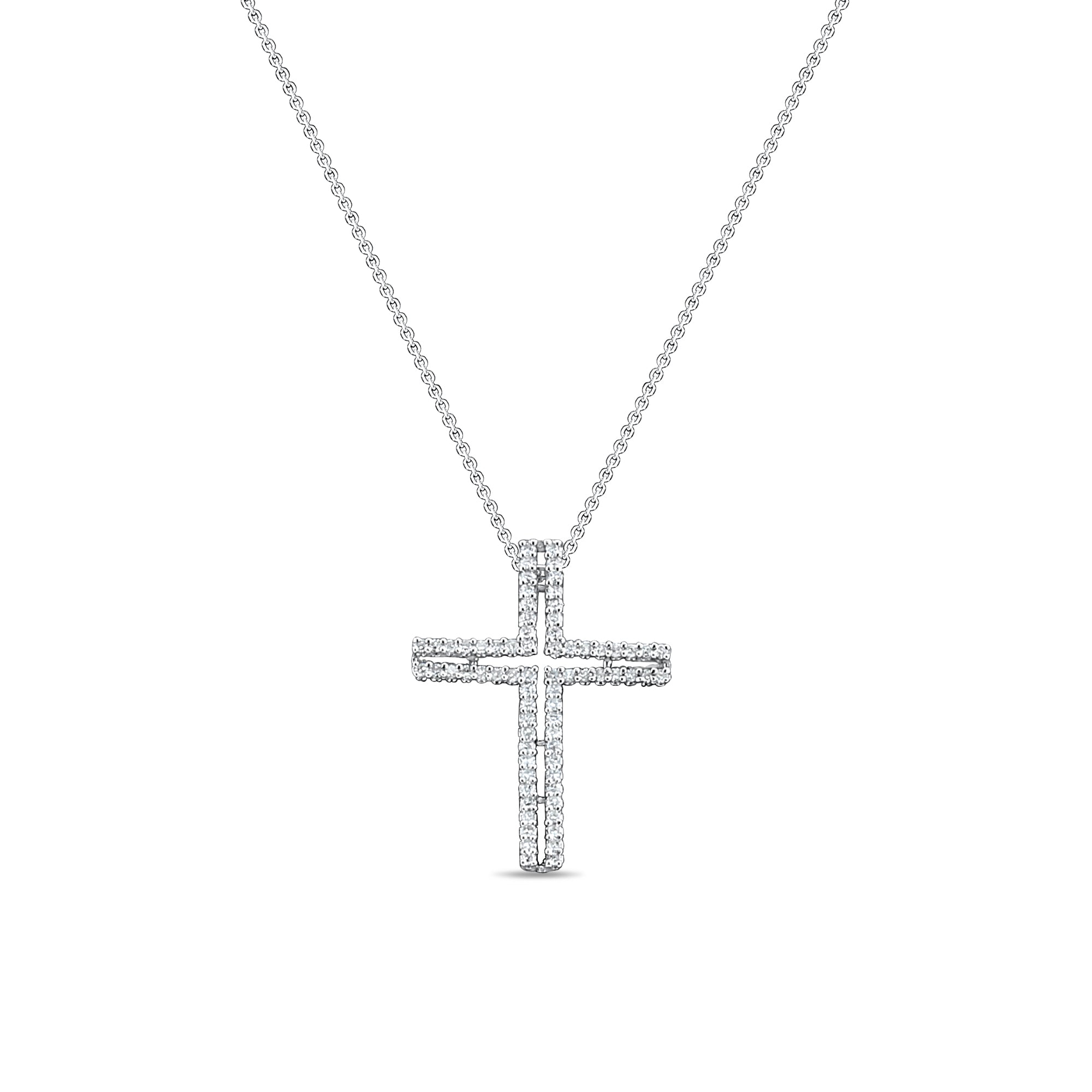 Stencil Cutout Diamond Cross Pendant .32cttw 14k White Gold