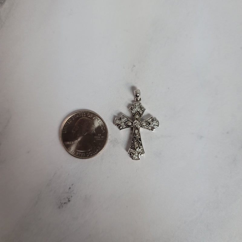 Celtic Irish Diamond Cross Pendant .39cttw 14k White Gold