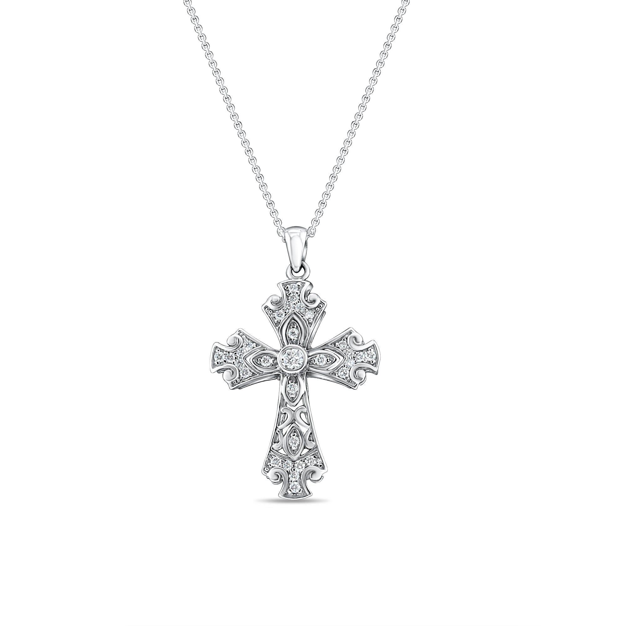 Celtic Irish Diamond Cross Pendant .39cttw 14k White Gold