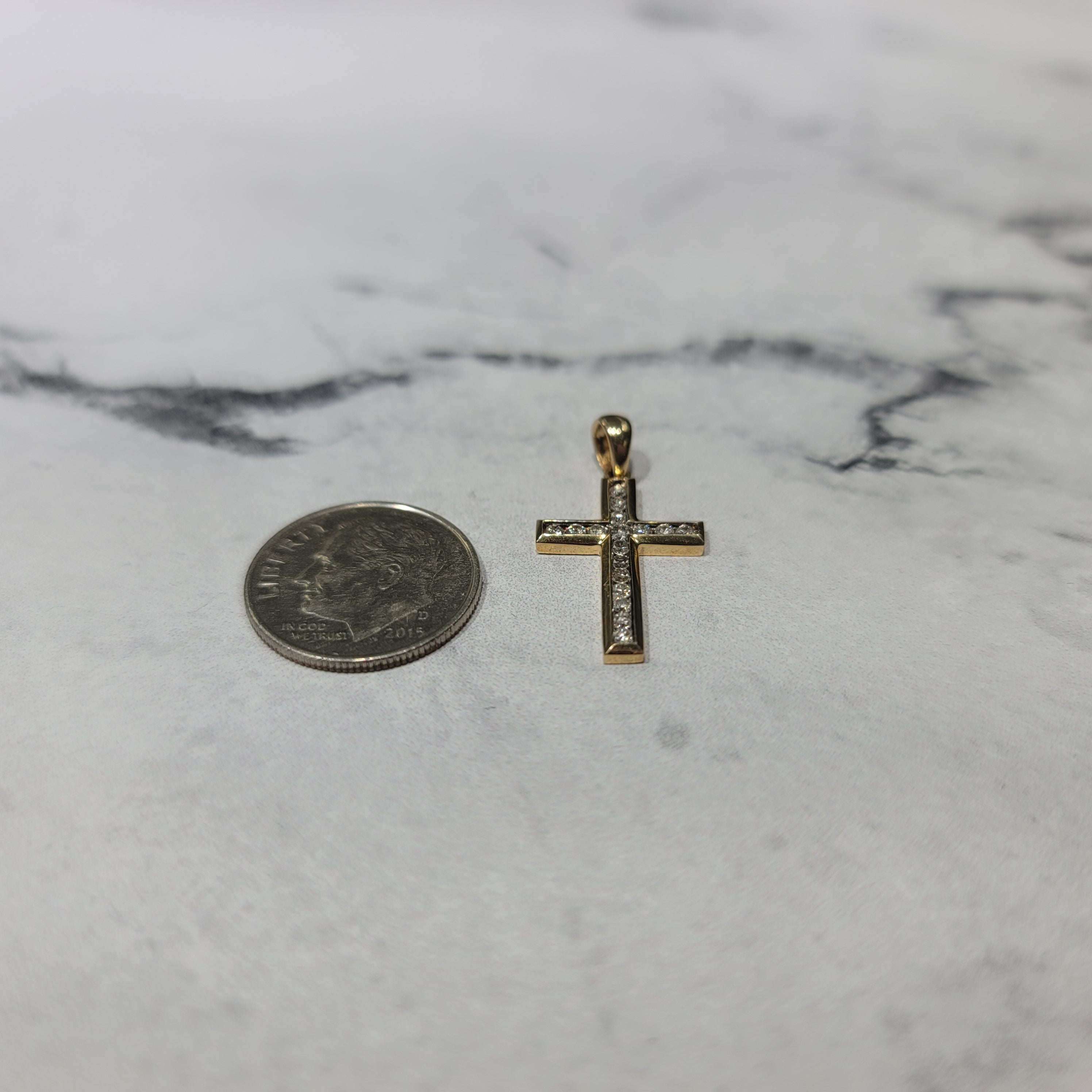 Channel Set Diamond Cross .33cttw 14k Yellow Gold