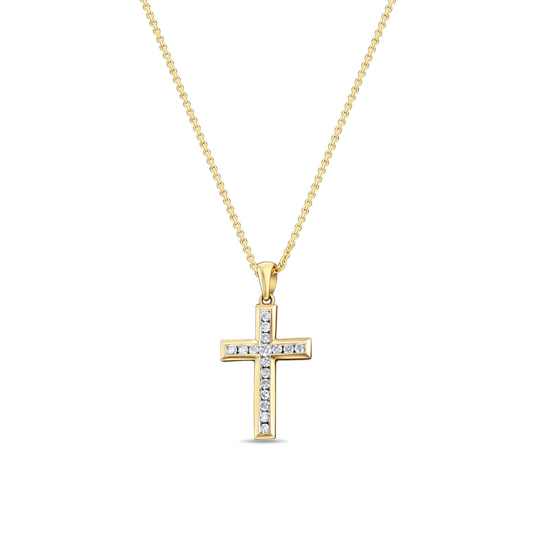1/3 CT Channel Set Diamond Cross Necklace 14k Yellow Gold