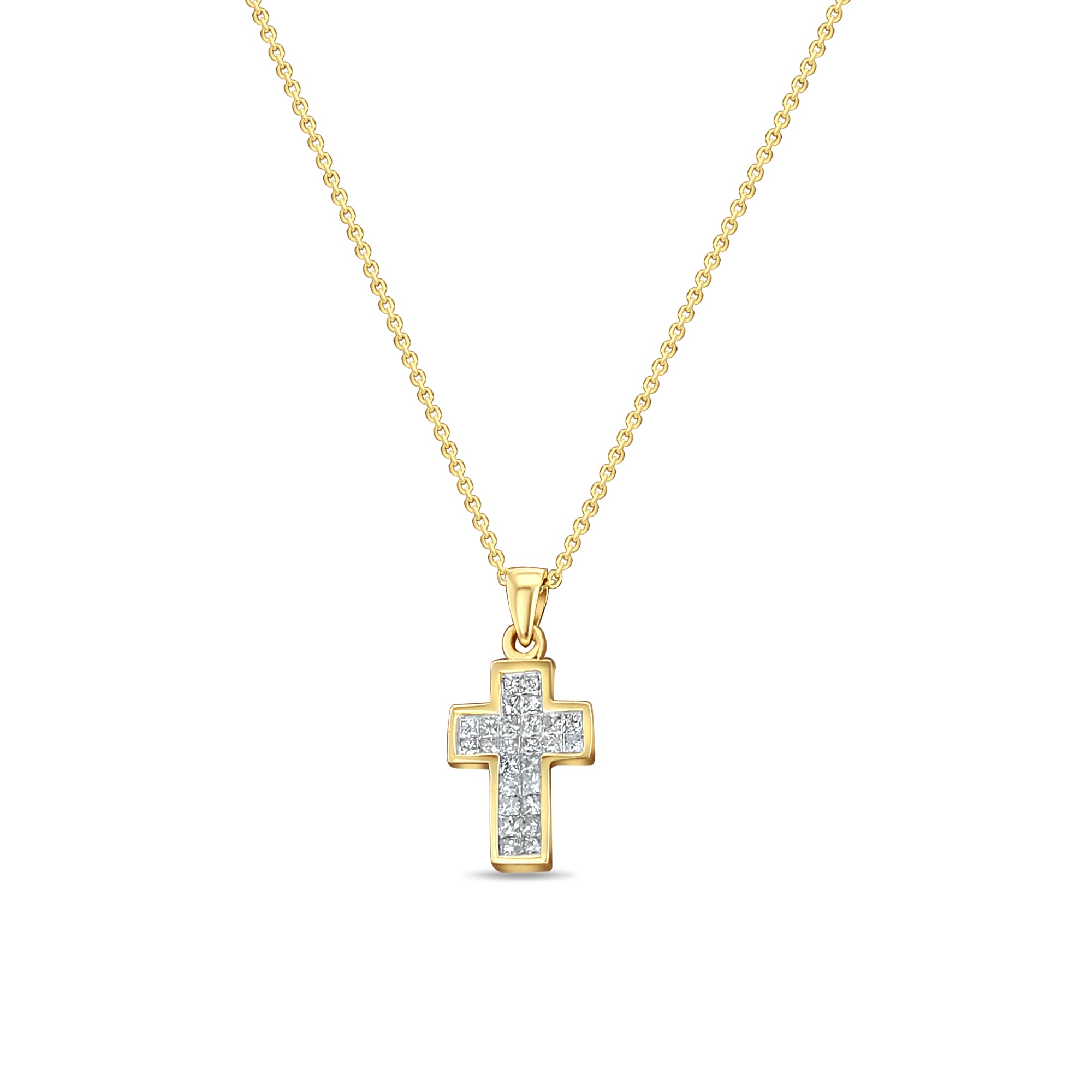 Half Carat Princess Cut Diamond Cross Necklace