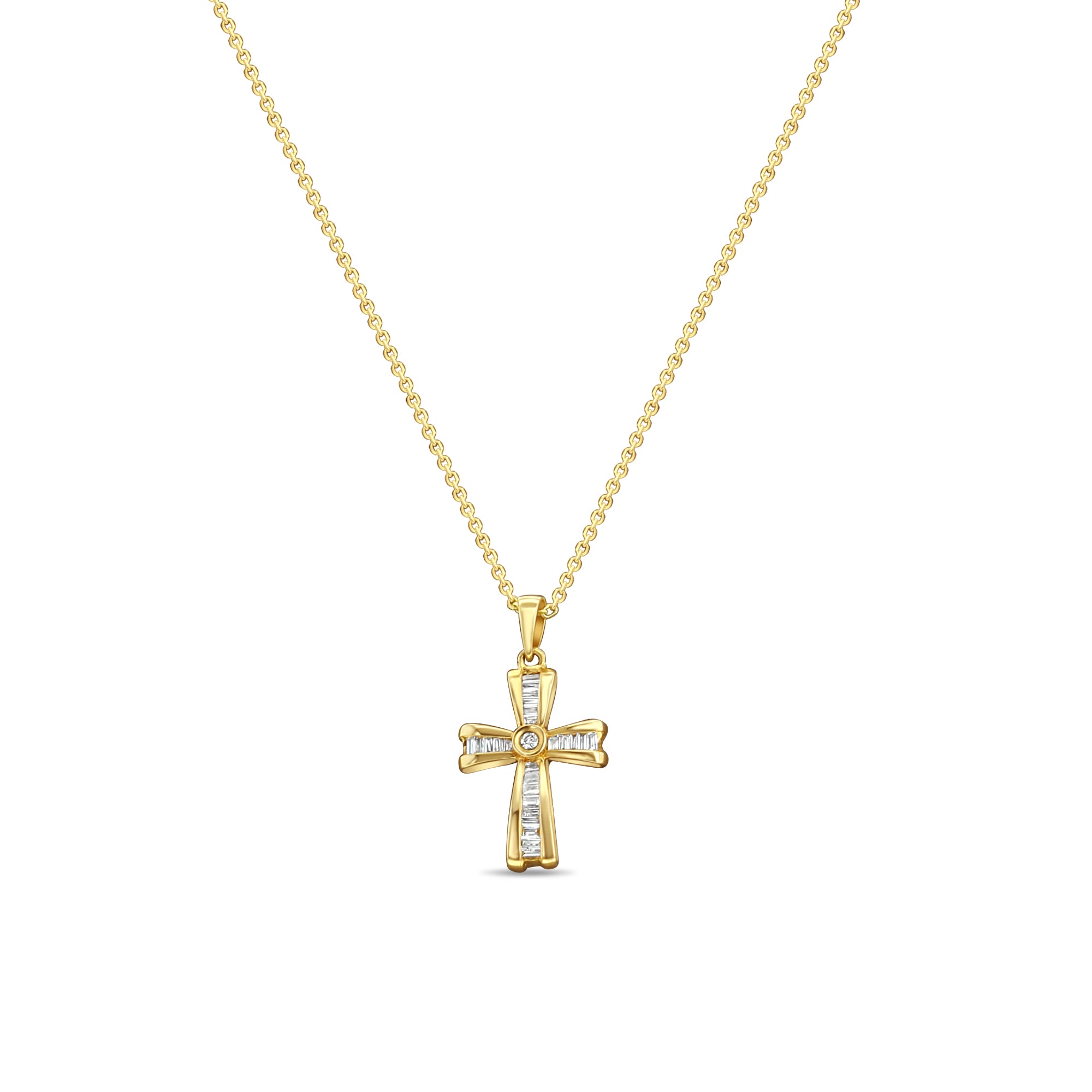 Small Baguette Diamond Cross Necklace