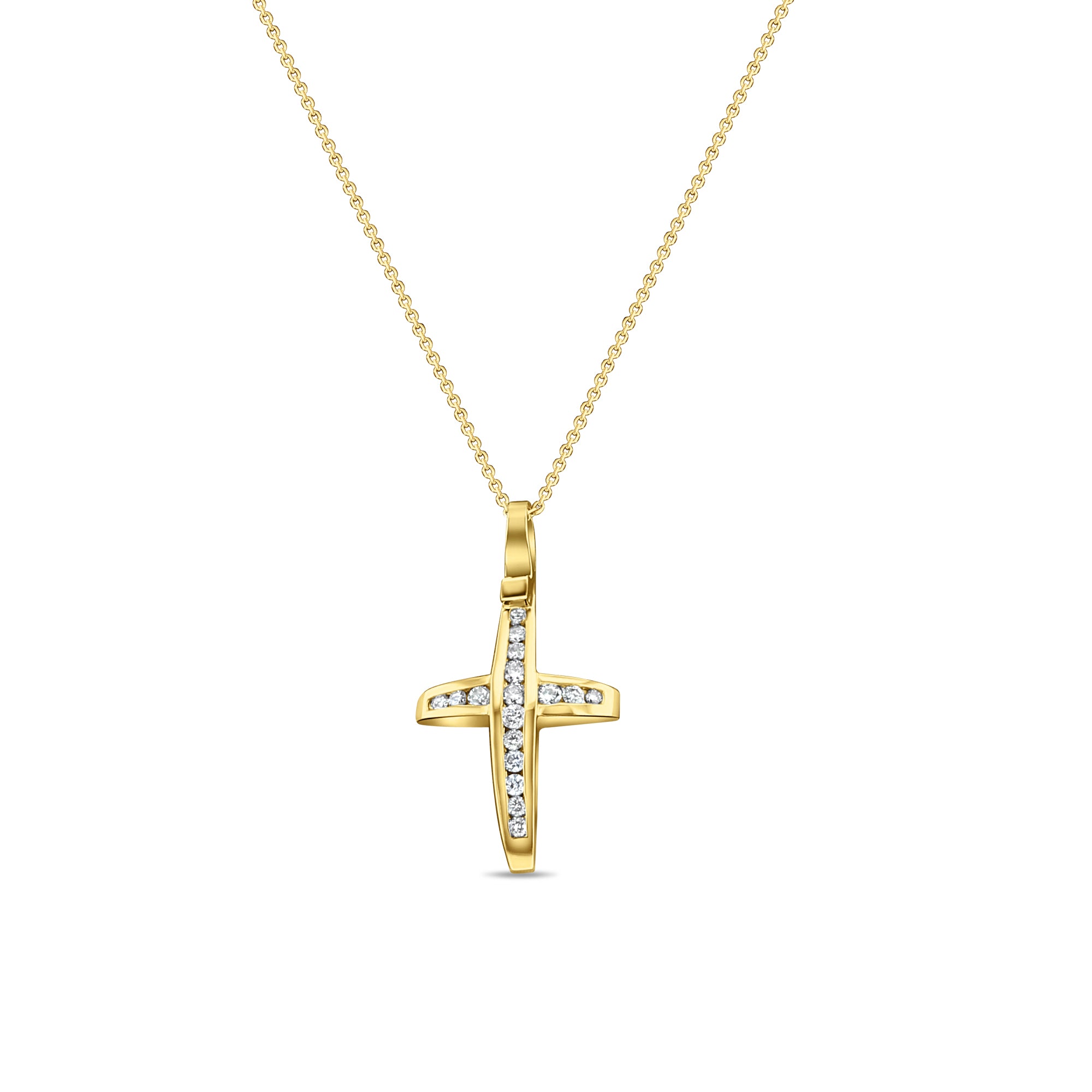 Channel Set Diamond Cross .57cttw 14k Yellow Gold