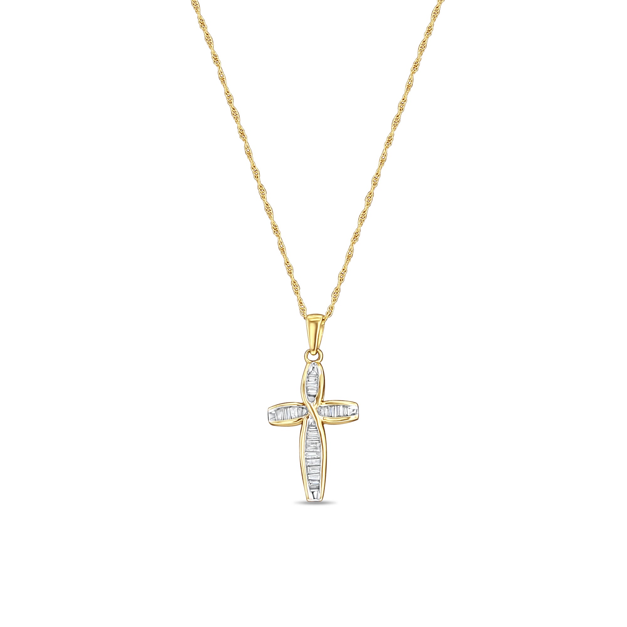 Baguette Diamond Cross Necklace .33cttw 14K Yellow Gold