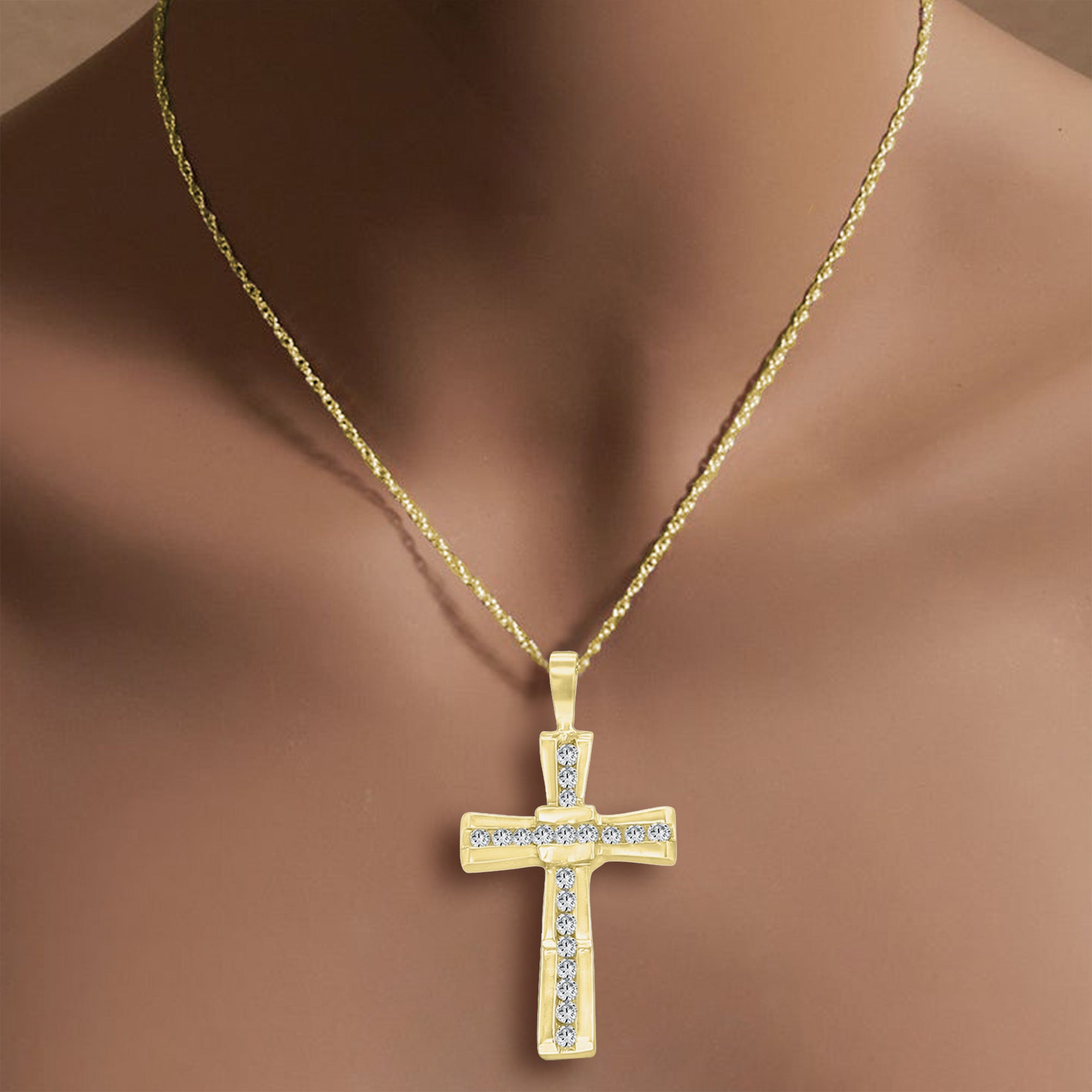 Half Carat Antique Style Diamond Cross Necklace