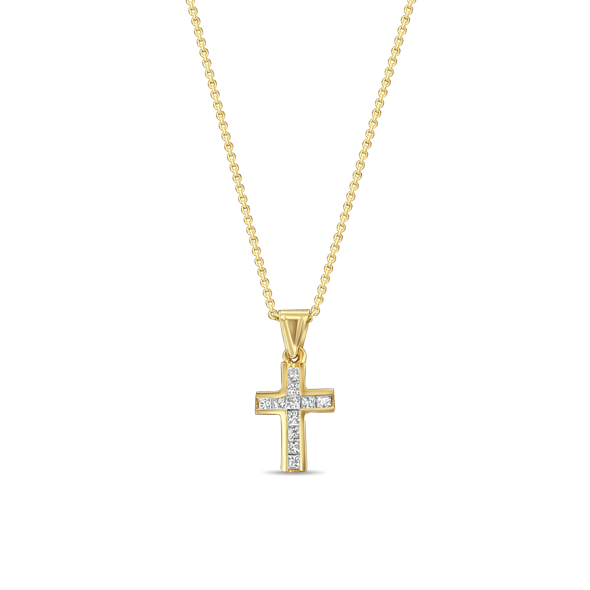 Small Princess Cut Diamond Necklace 14k Yellow Gold