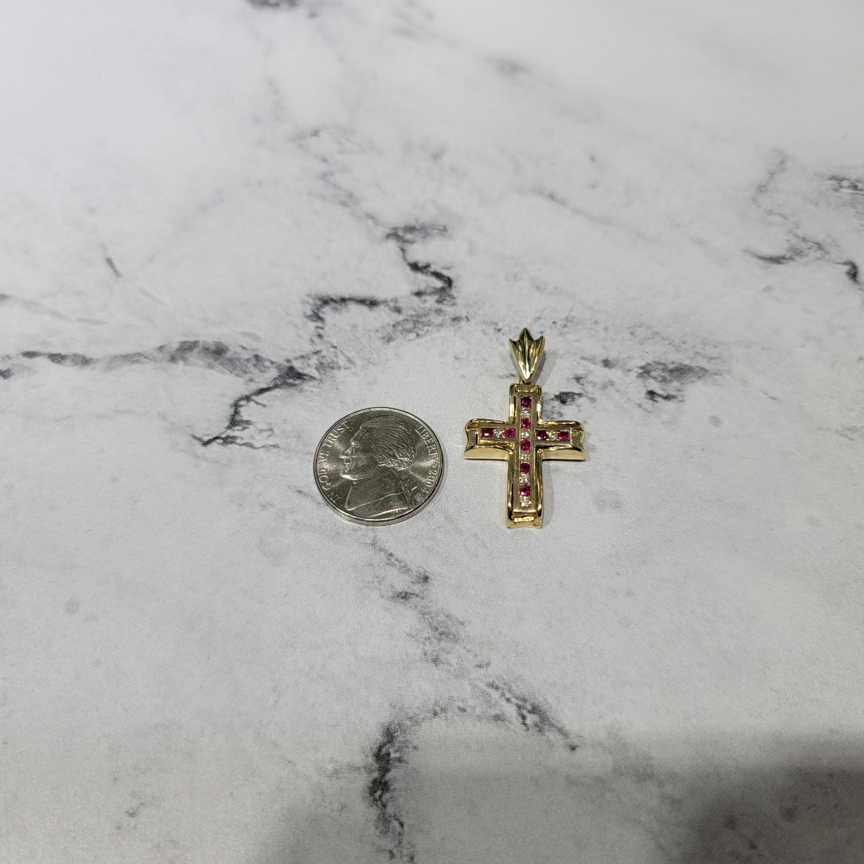 Diamond Ruby Cross Pendant .50cttw 14K Yellow Gold