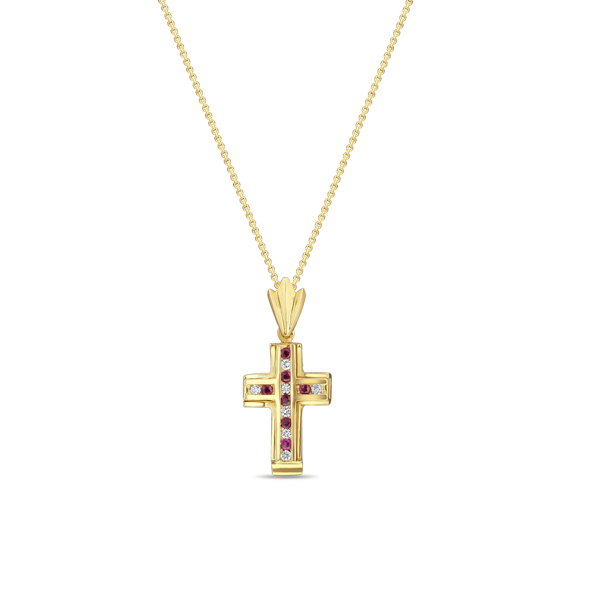 Diamond Ruby Cross Pendant .50cttw 14K Yellow Gold