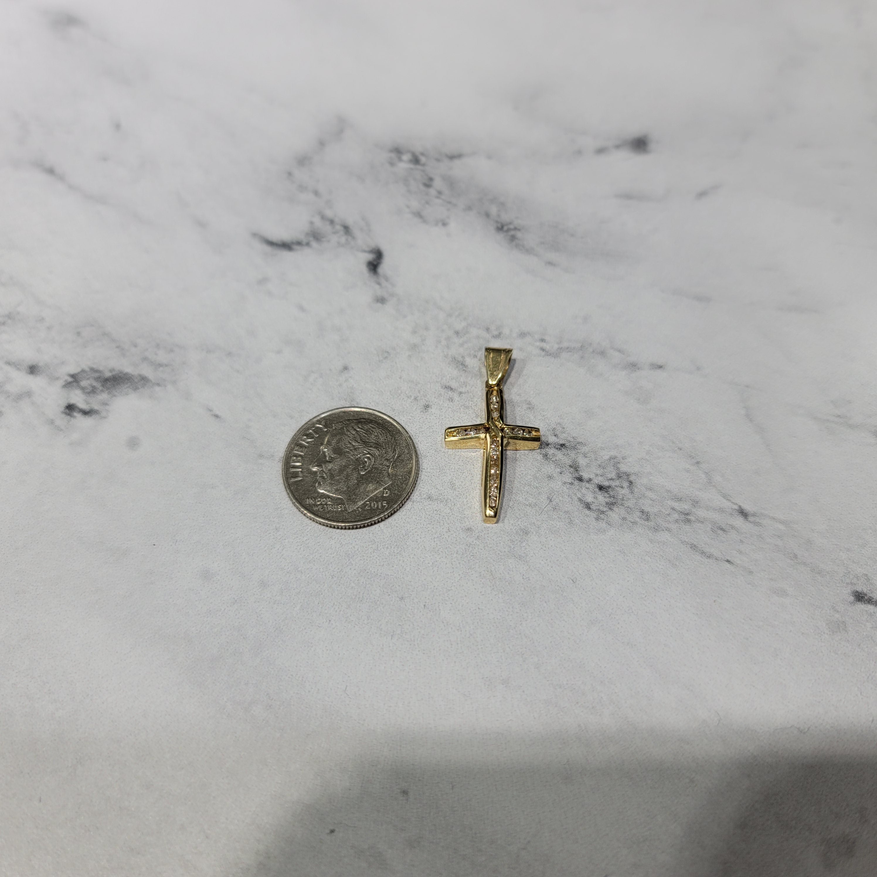 Channel Set Diamond Cross .18cttw 14k Yellow Gold