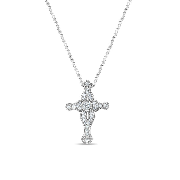 Antique Style Diamond Cross Pendant .45cttw 14k White Gold
