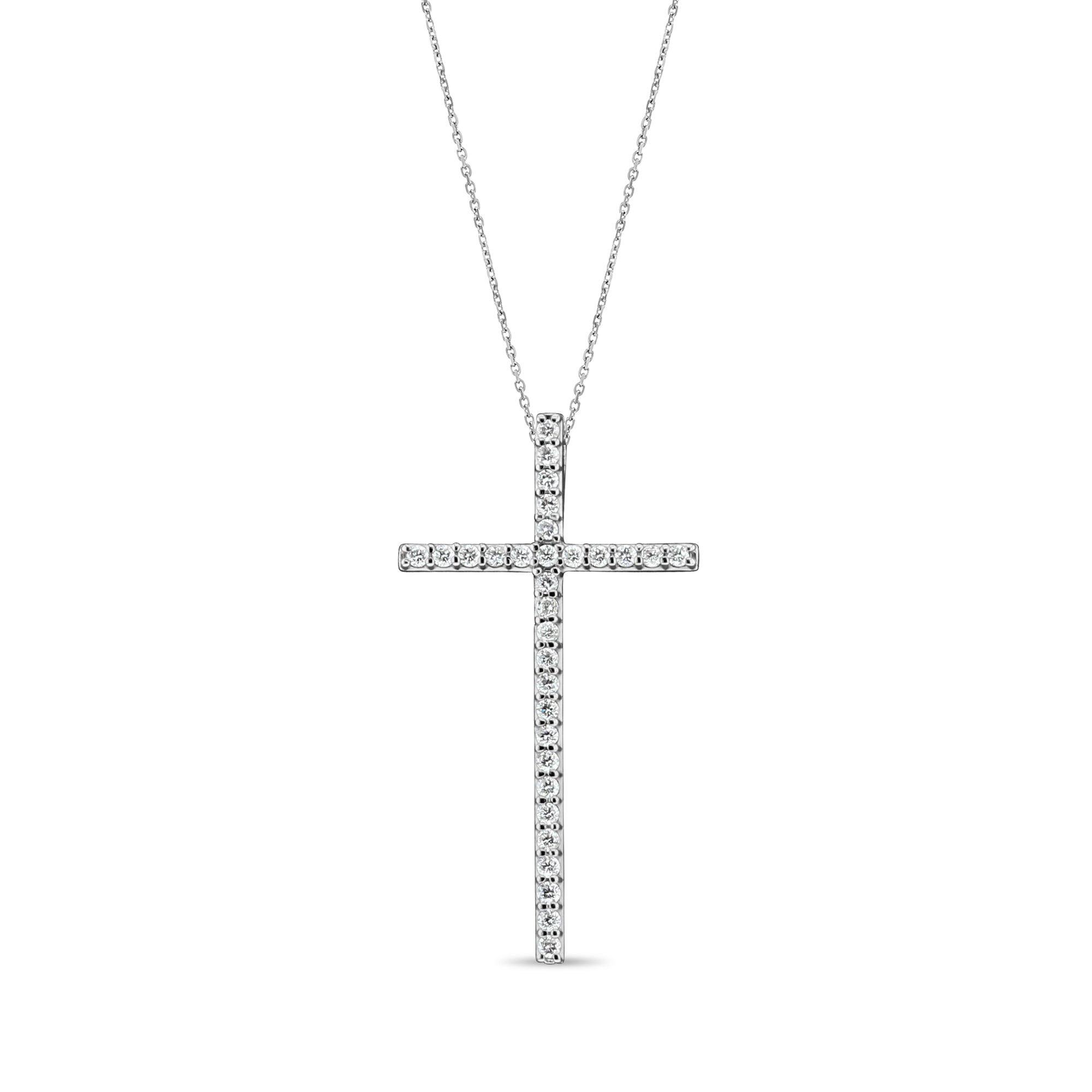 One Carat Tall Skinny Diamond Cross Necklace