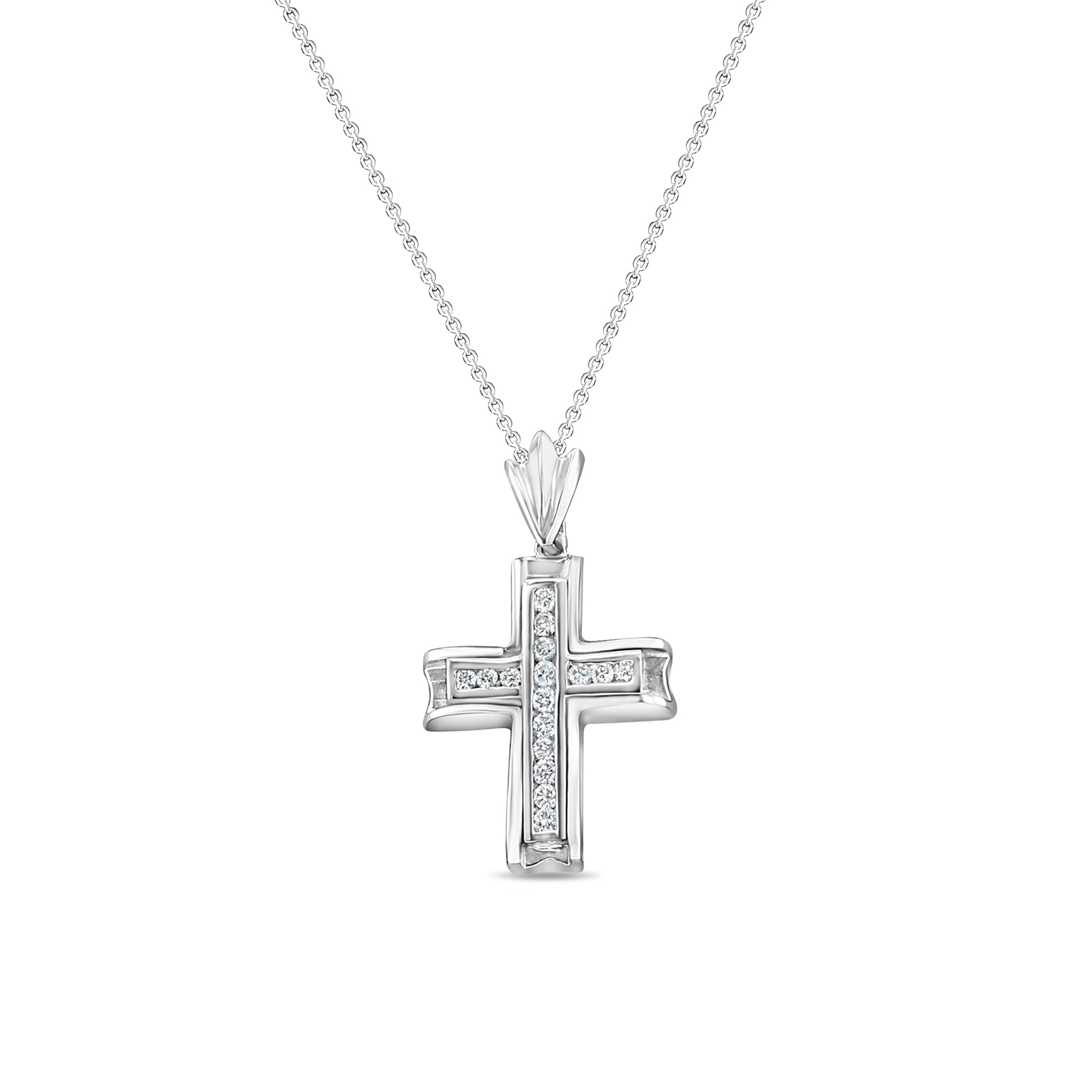 Pendentif croix en or blanc 14 carats avec diamants de 1/2 carat