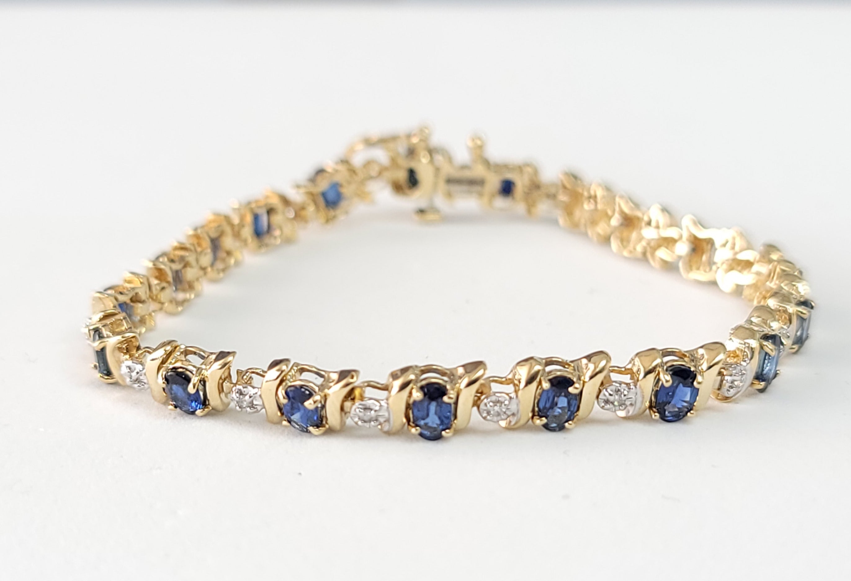 Oval Sapphire & Diamond Tennis Bracelet 14k Yellow Gold