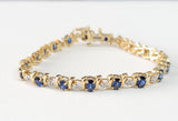 Oval Sapphire & Diamond Tennis Bracelet 14k Yellow Gold