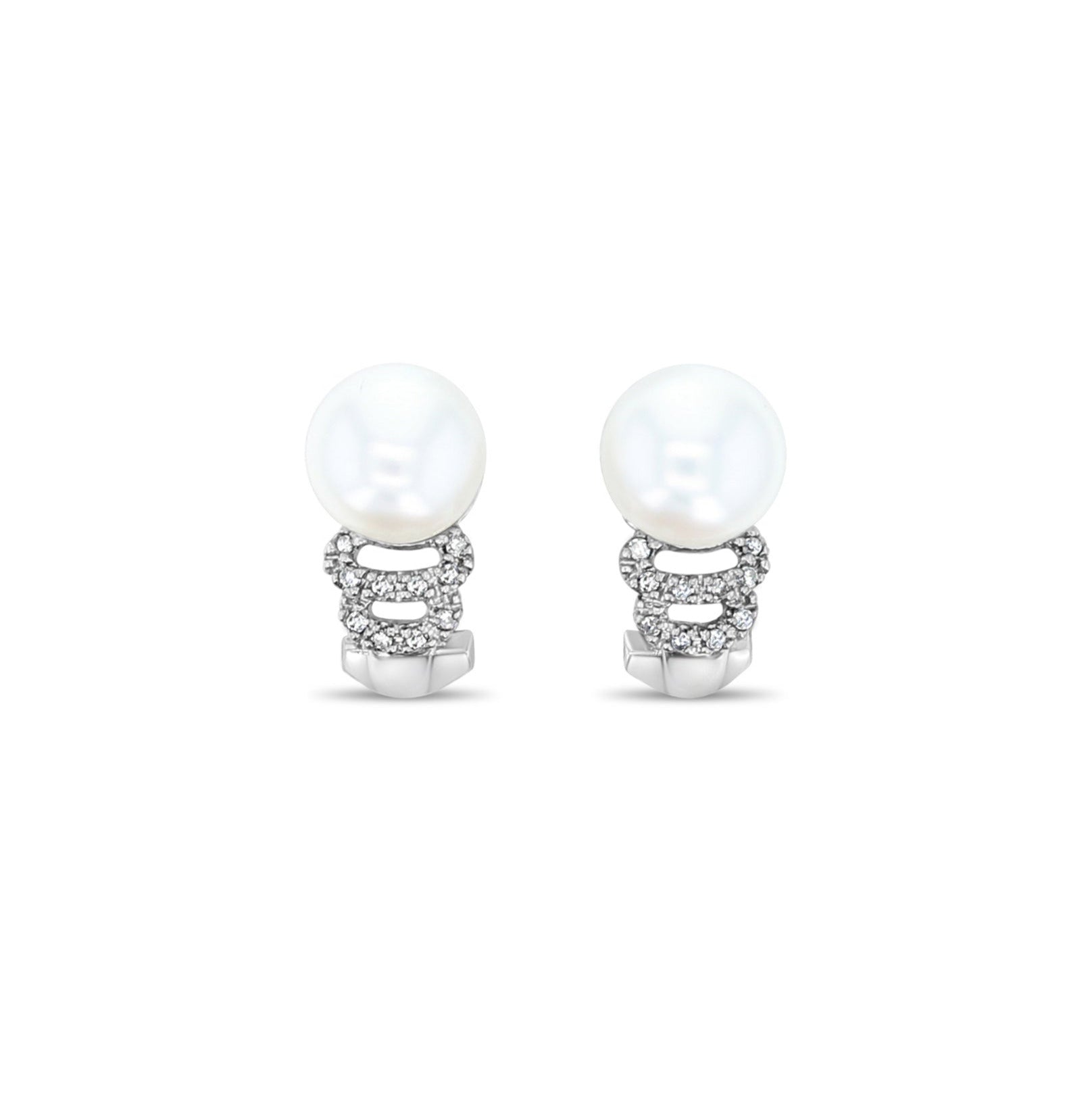 Freshwater Pearl Diamond Eearrings .17cttw 14k White Gold