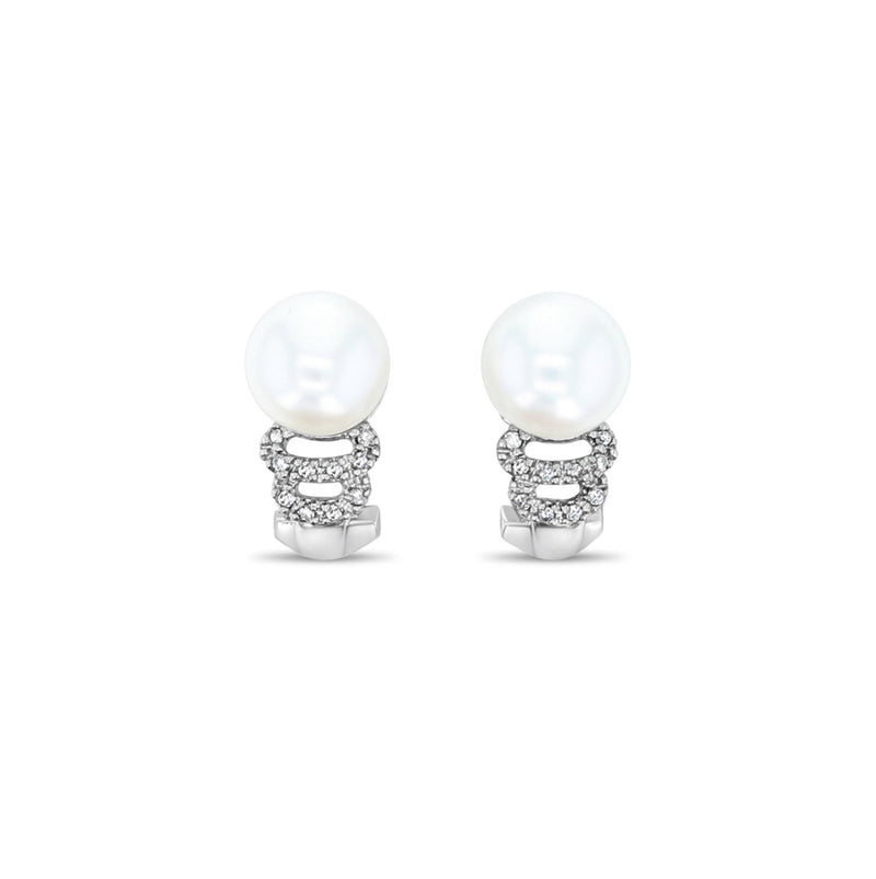 10MM Freshwater Pearl Diamond Eearrings .17cttw 14k White Gold