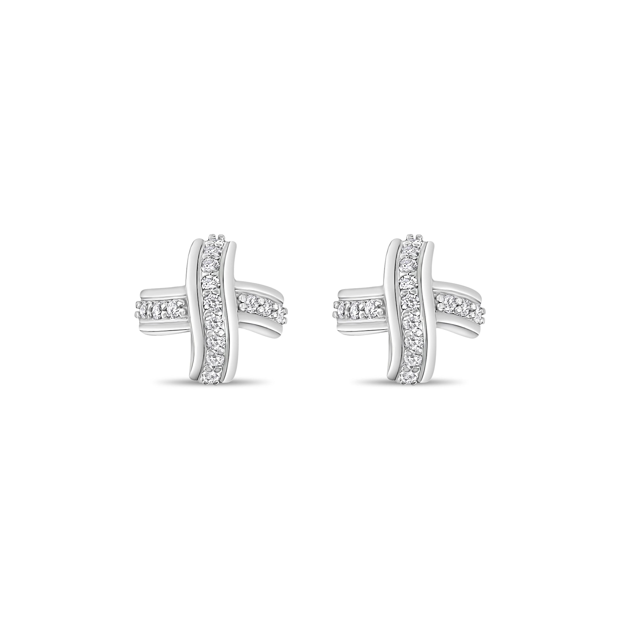 Pendientes de diamantes en racimo en forma de X de 1,00 ct en oro blanco de 14 k