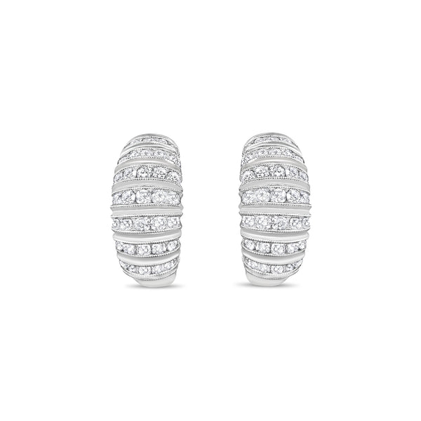 Diamond Cluster Huggie Earrings 1.48cttw 14k White Gold