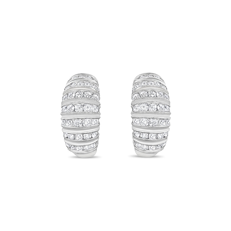 Diamond Cluster Huggie Earrings 1.48cttw 14k White Gold