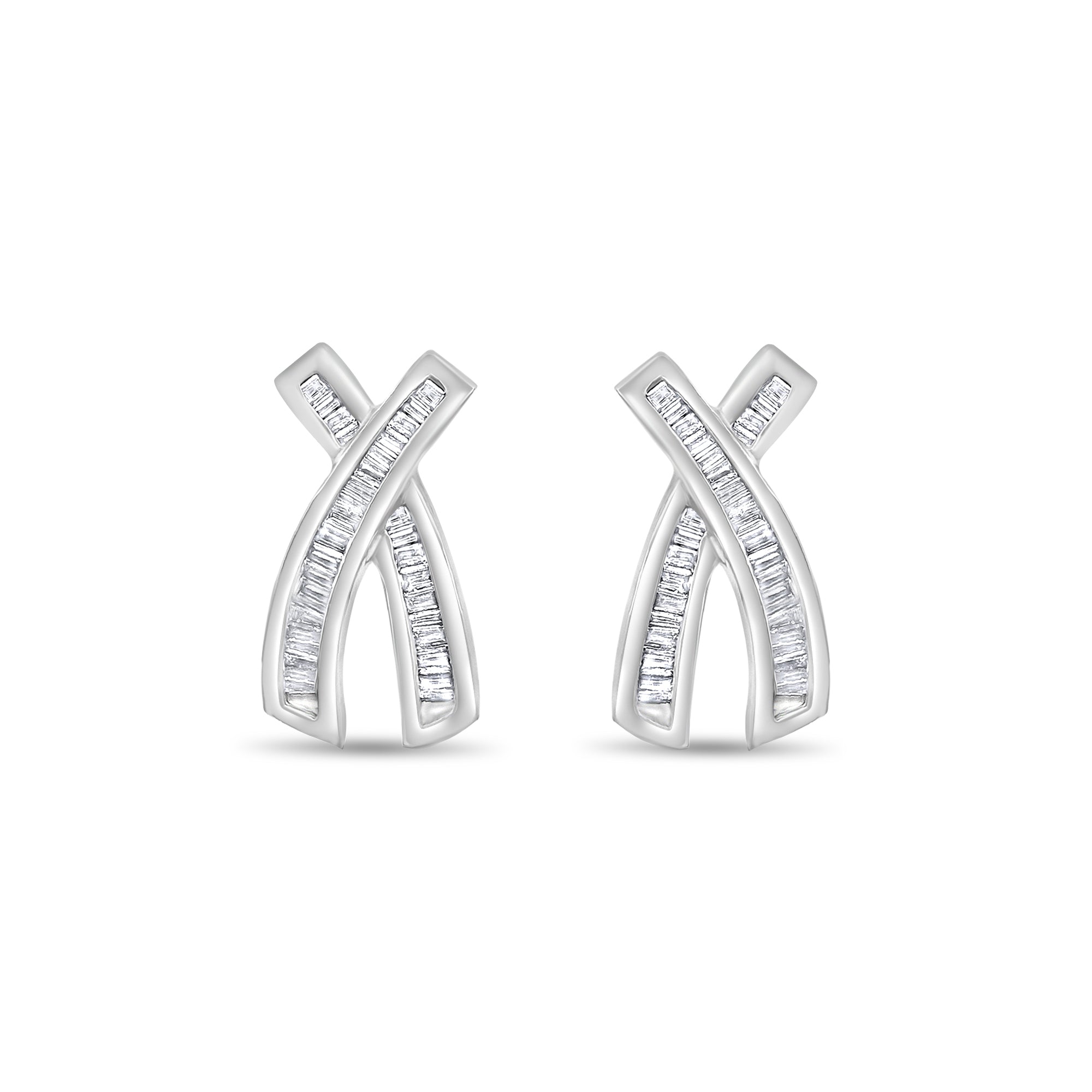 Boucles d'oreilles en or blanc 14 carats avec diamants baguette X 1,10 ct