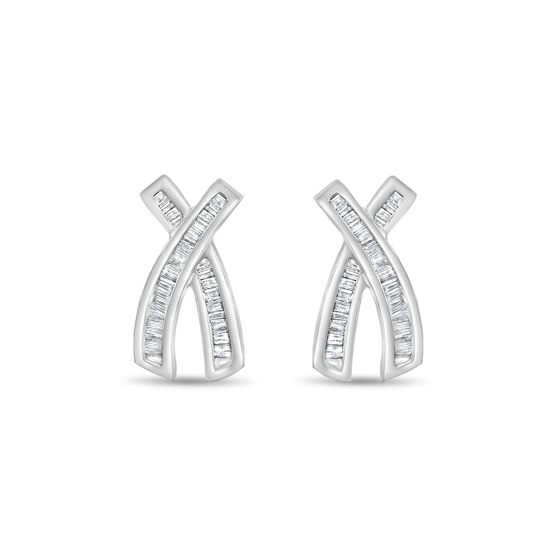 Baguette Diamond X Earrings 1.10cttw 14k White Gold
