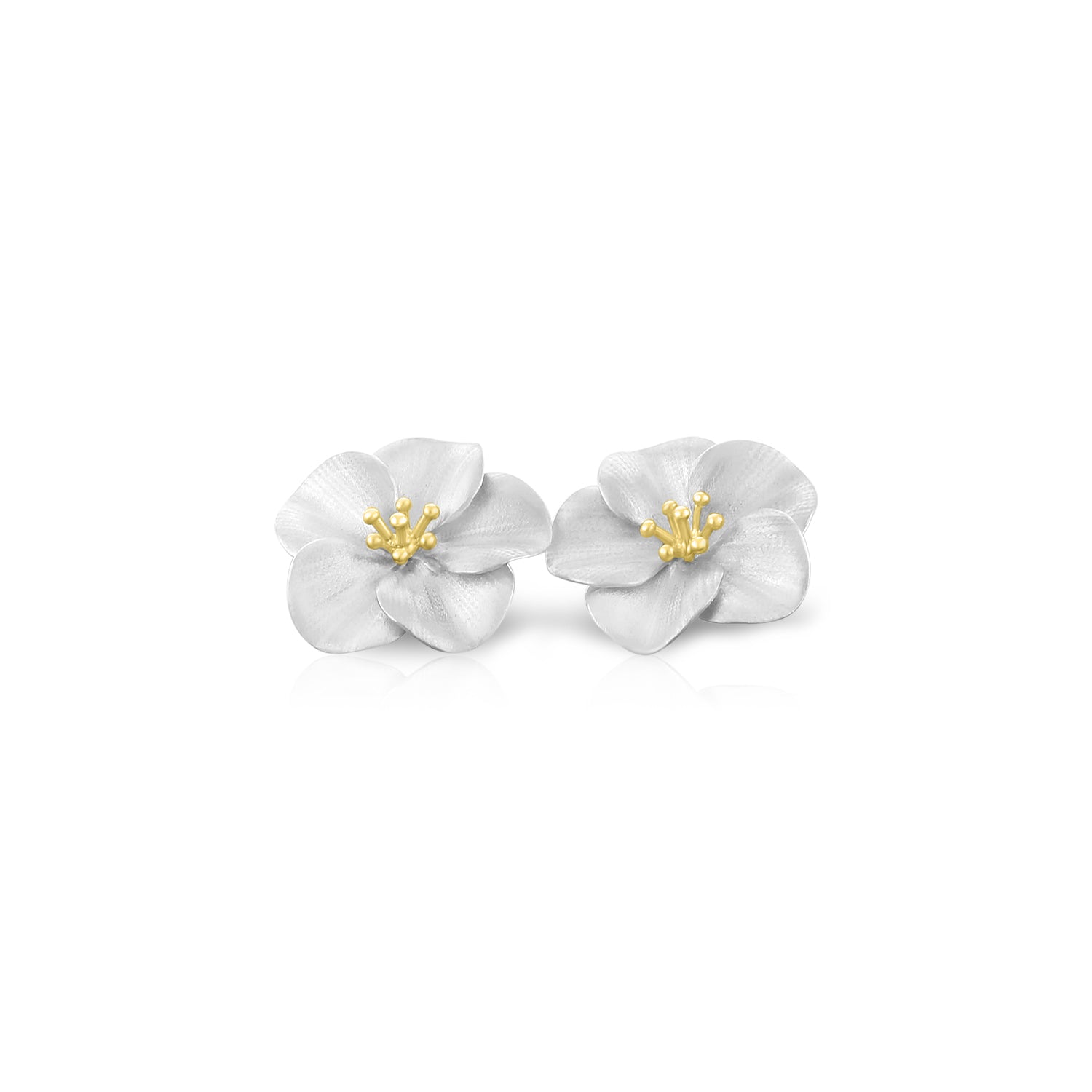 14k White Gold Flower Earrings