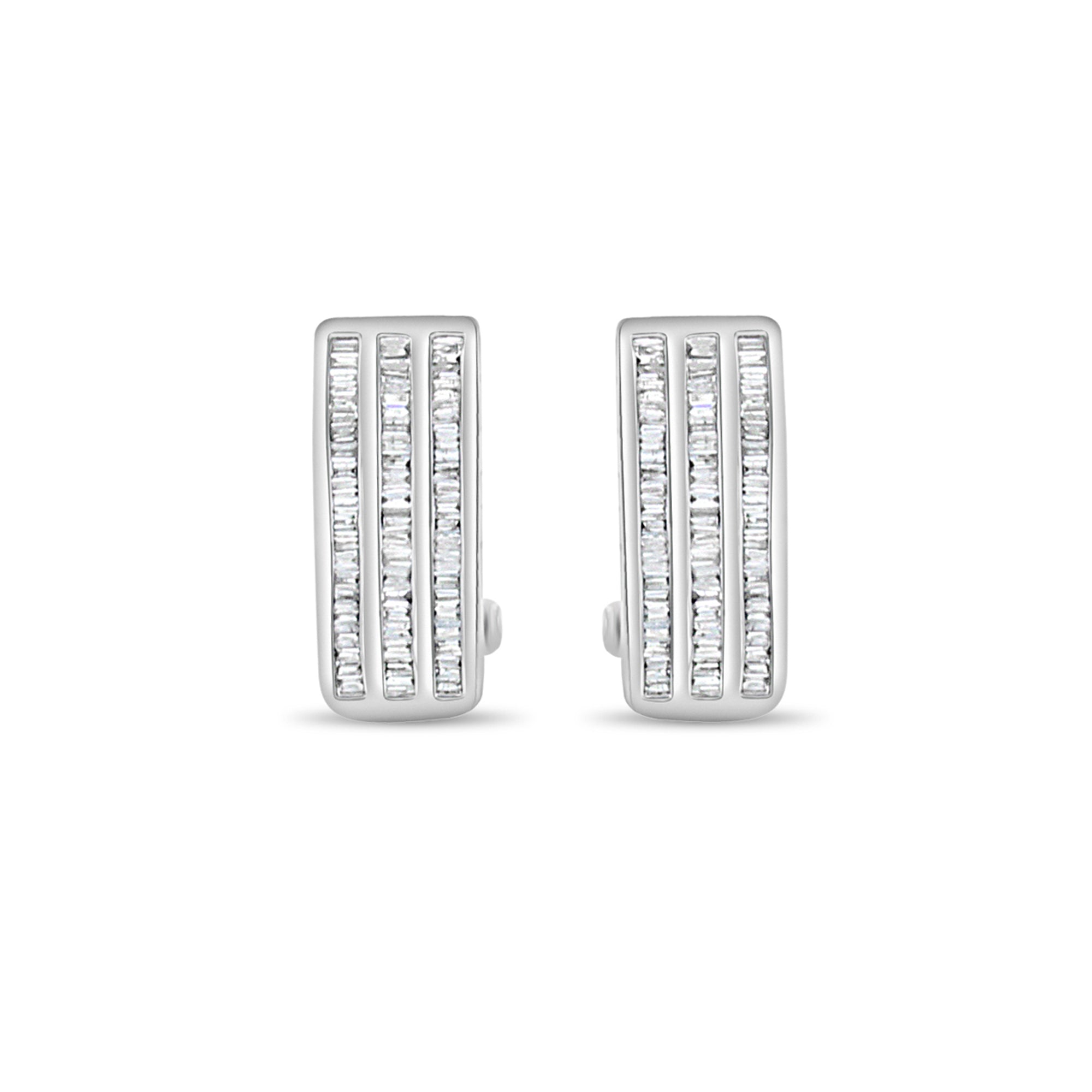 Boucles d'oreilles à clip avec diamants baguettes Omega