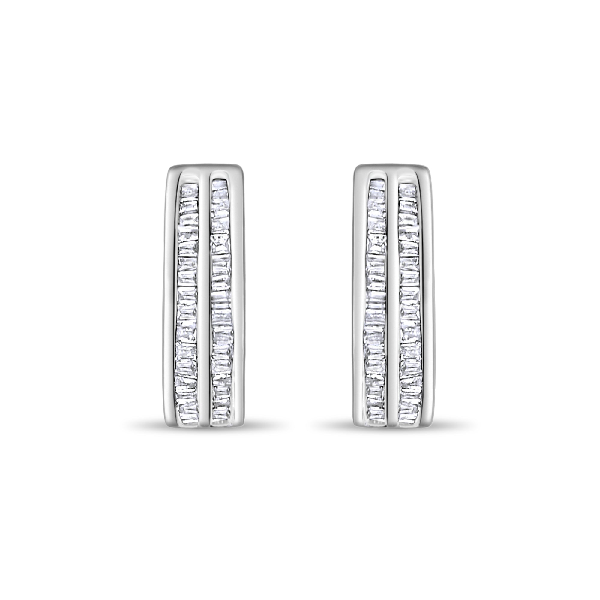 Boucles d'oreilles en or blanc 14 carats avec diamants baguette 1,25 ct