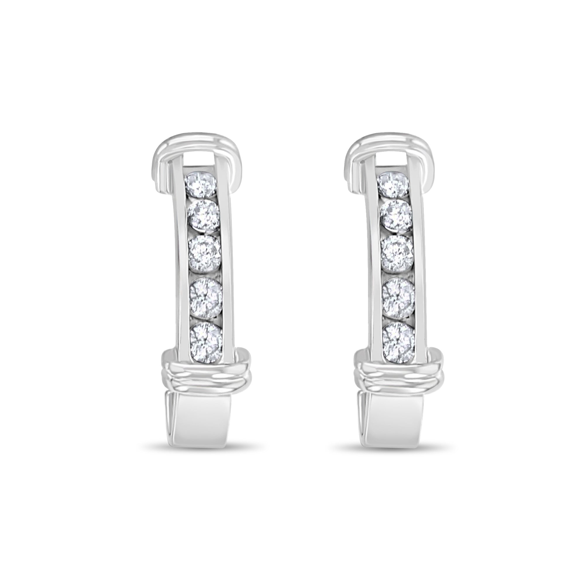 Boucles d'oreilles créoles ouvertes en or blanc 14 carats avec diamants de 0,50 ct