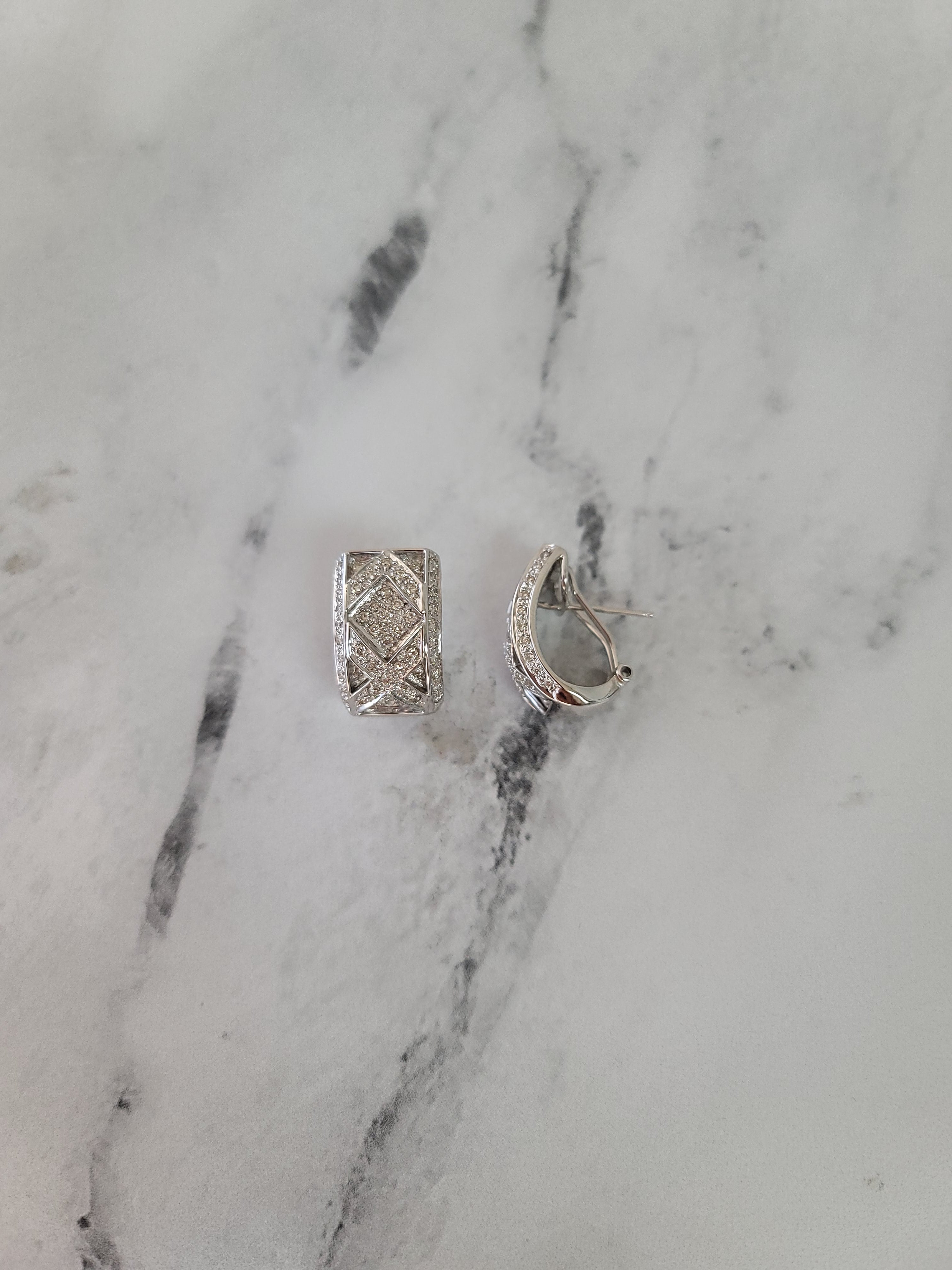 2 Carat Pave Diamond X Design Earrings 14k White Gold