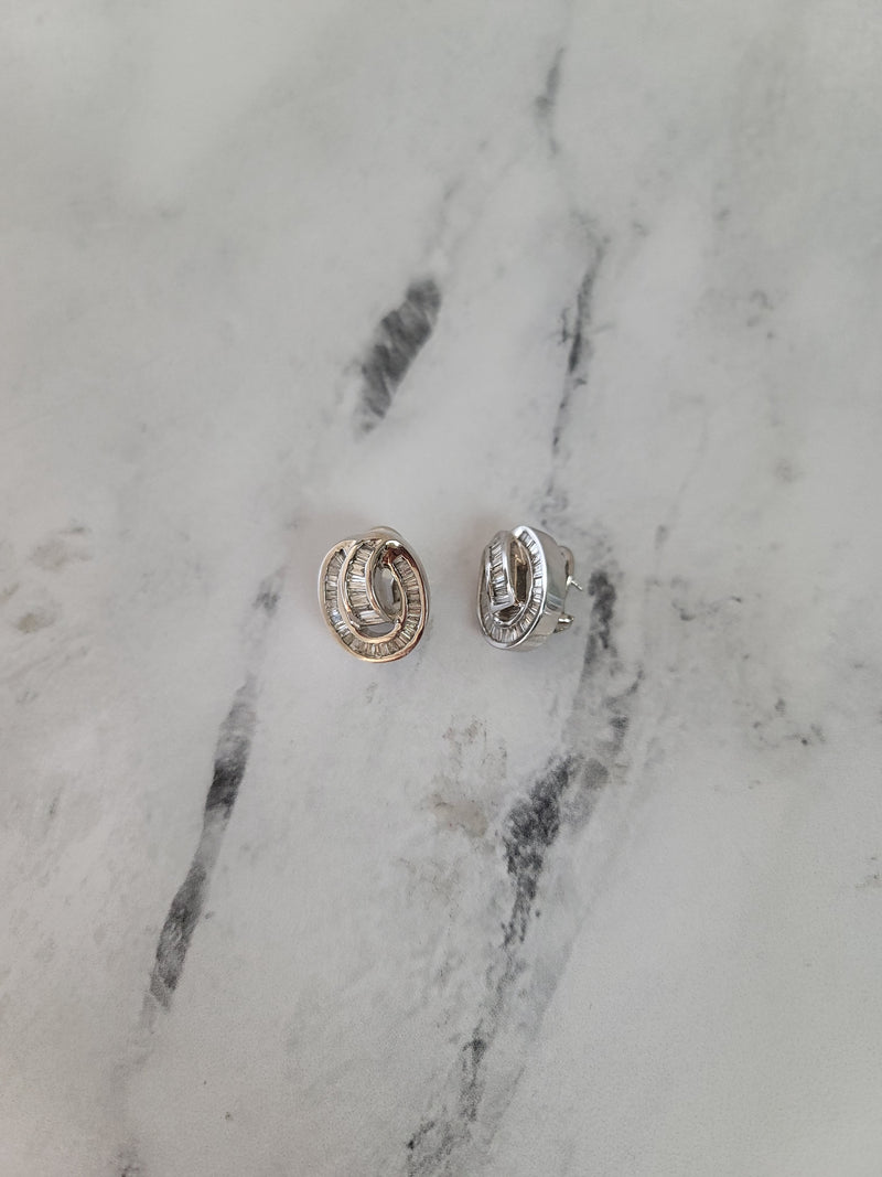 Baguette Circular Diamond Earrings 1.20cttw 14k White Gold