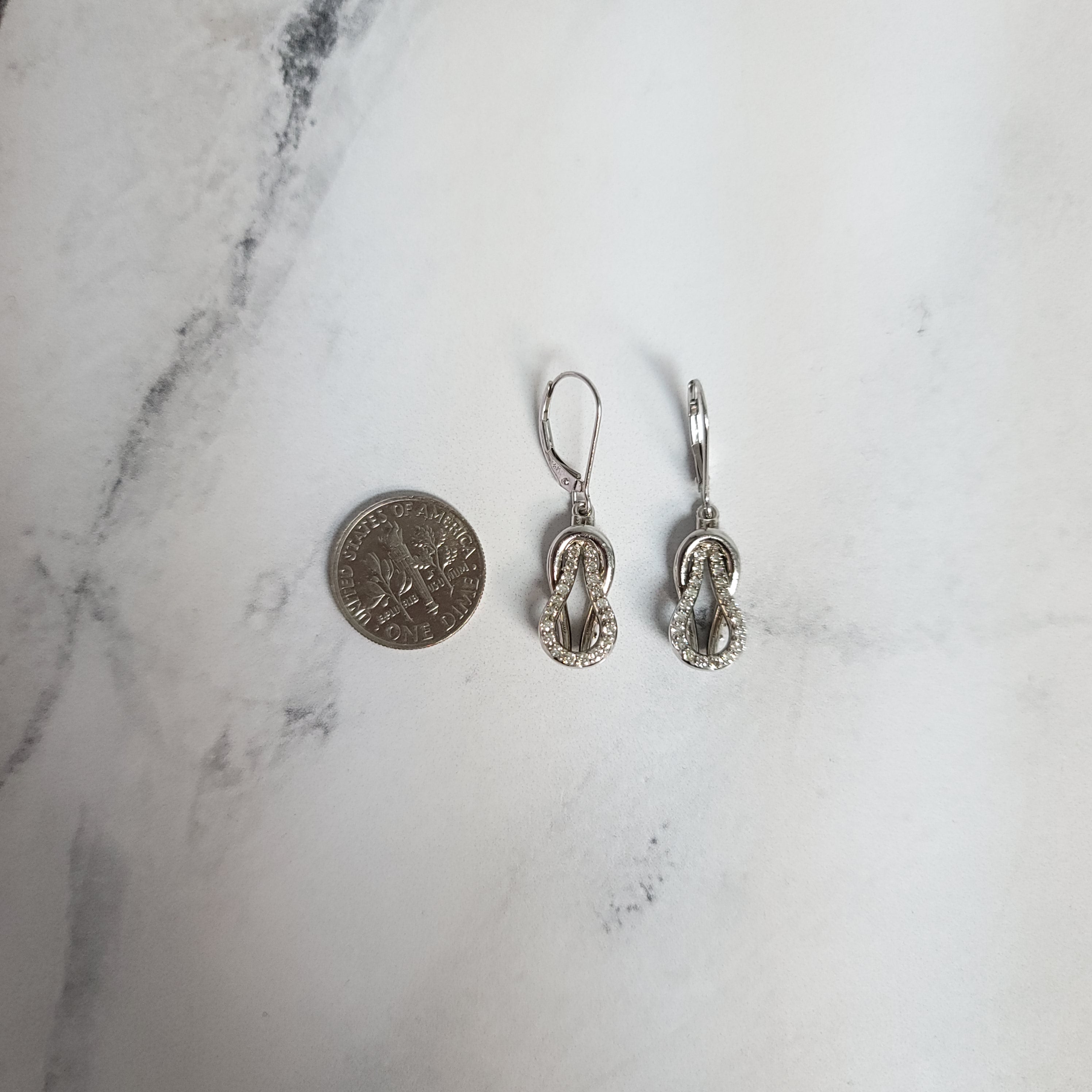 Love Knot Diamond Dandling Earrings .40cttw 14K White Gold