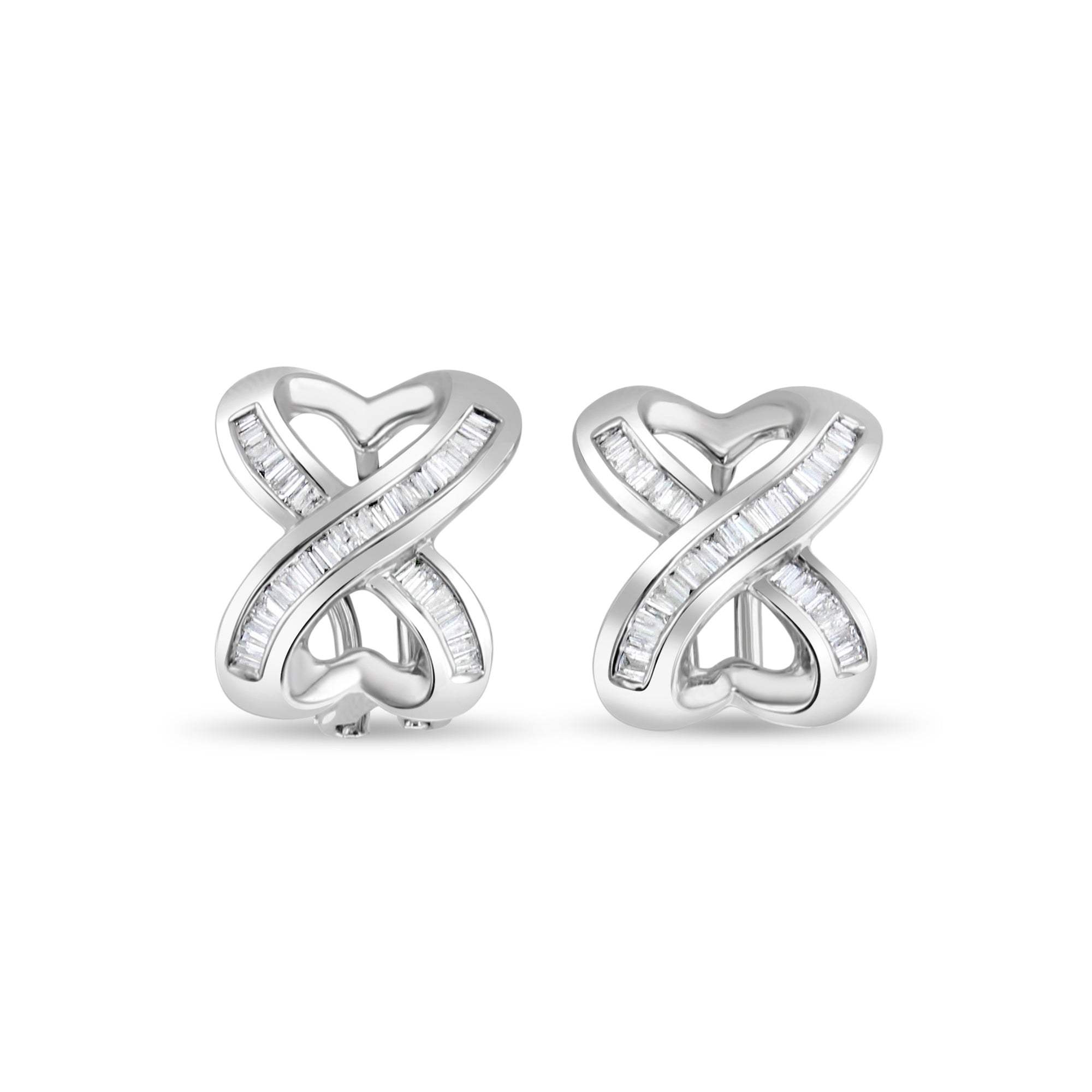 X Baguette Diamond Omega Clip On Earrings