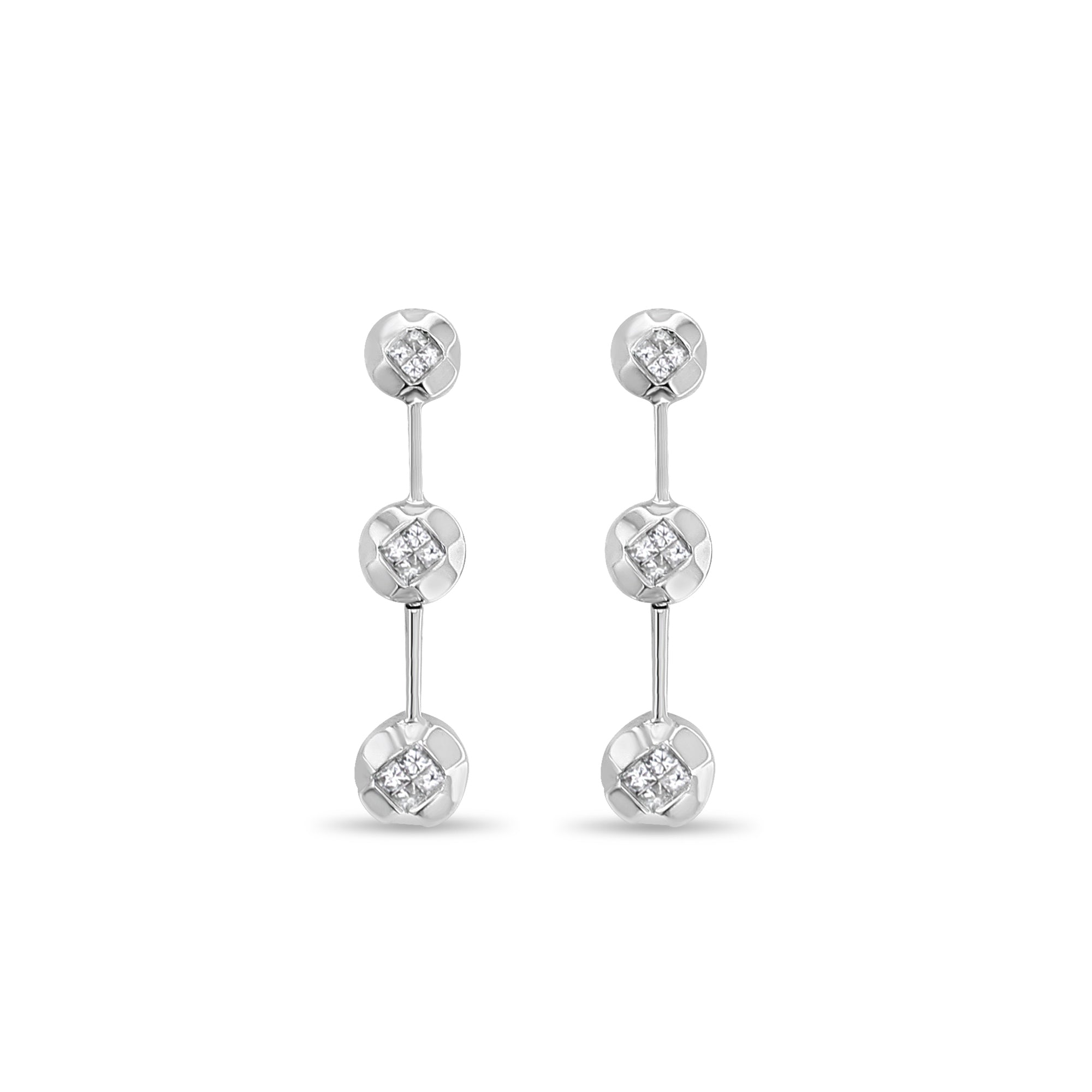 Pendientes de diamantes con bisel colgante de 1,00 ct en oro blanco de 14 quilates