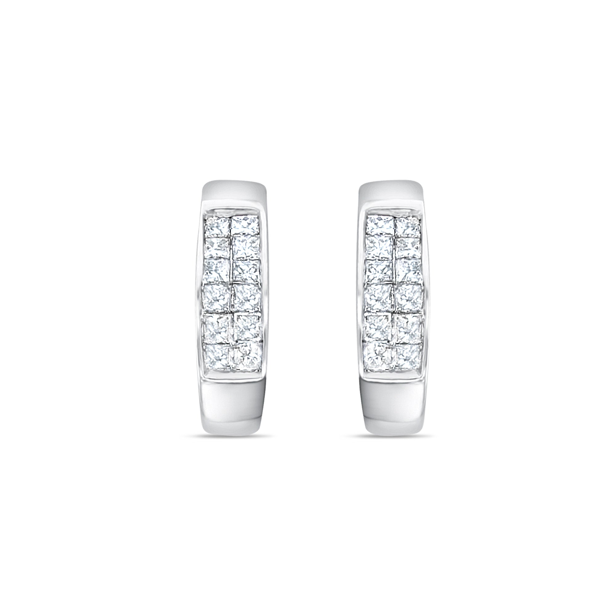 Boucles d'oreilles Huggie en or blanc 14 carats avec diamants taille princesse de 0,69 ct