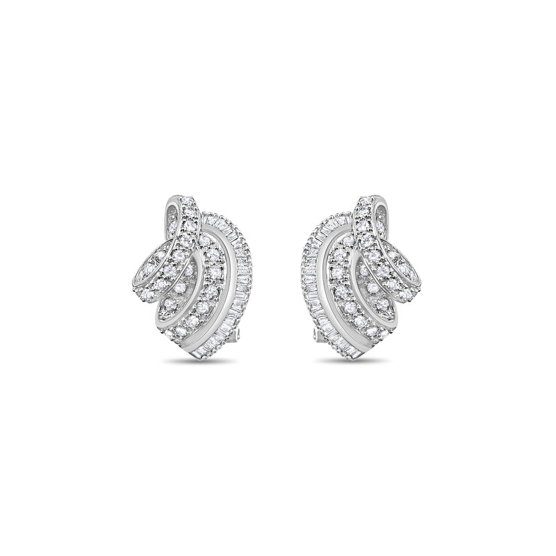 Pave Diamond Baguette Diamond Earrings 1.22cttw 14k White Gold