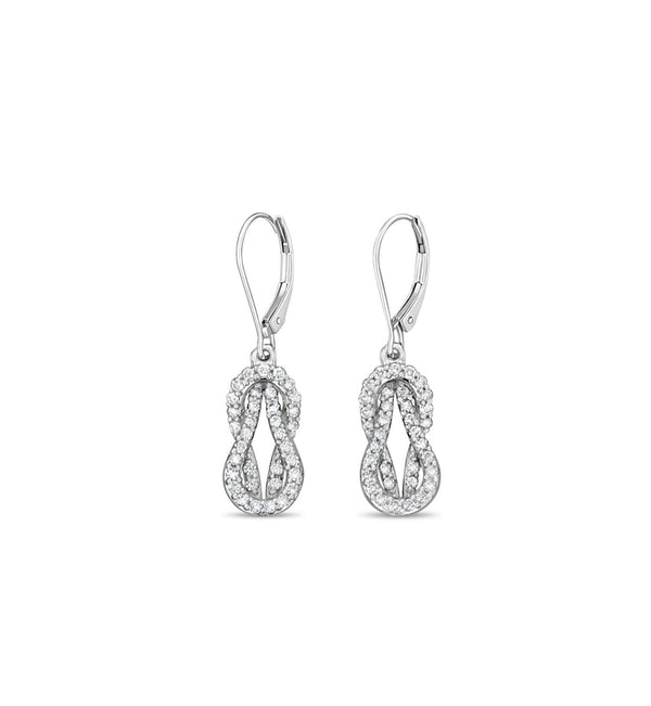 Love Knot Drop Dangling Diamond Earrings .75cttw 14K White Gold