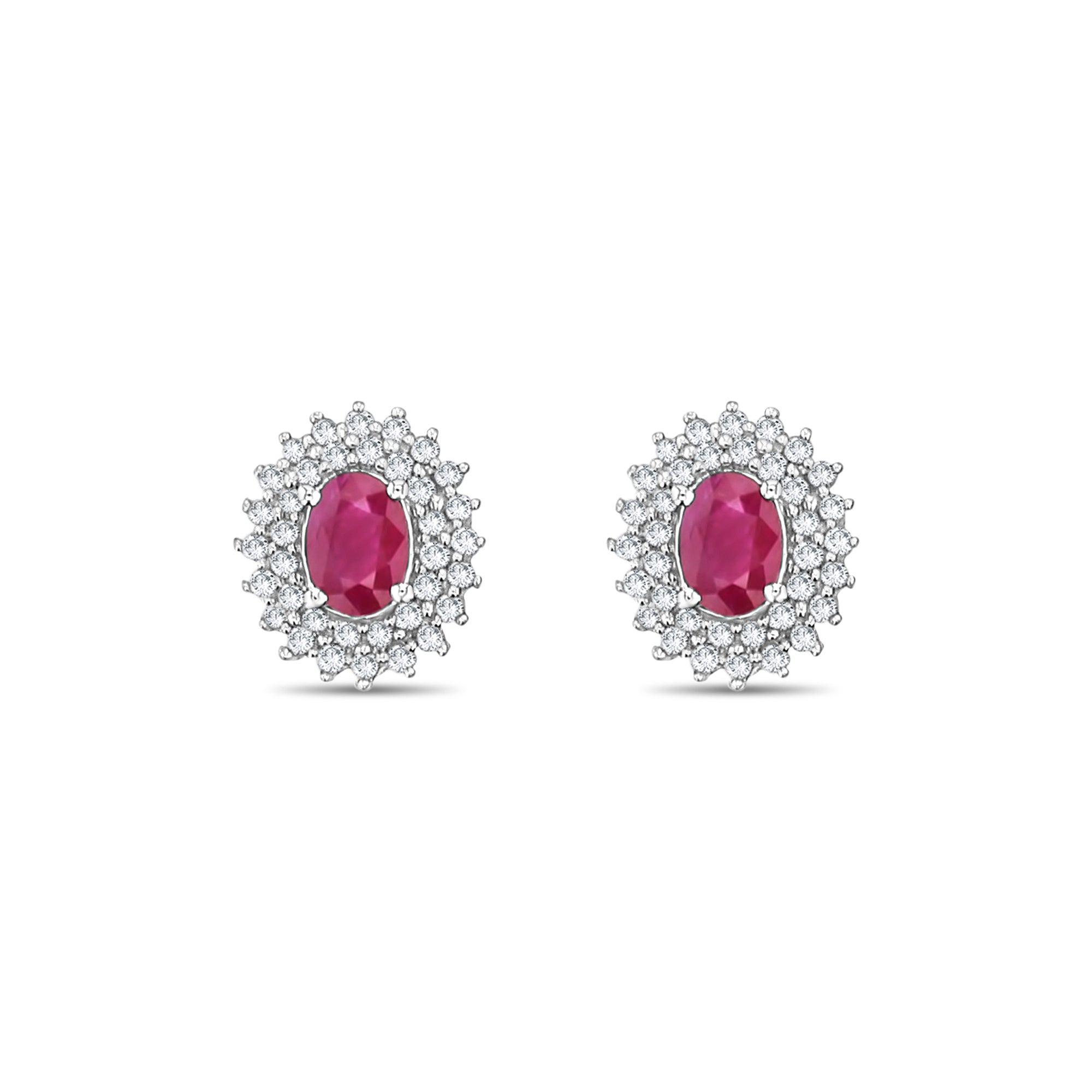 Diamond Halo Ruby Earring 2.56cttw 14k White Gold