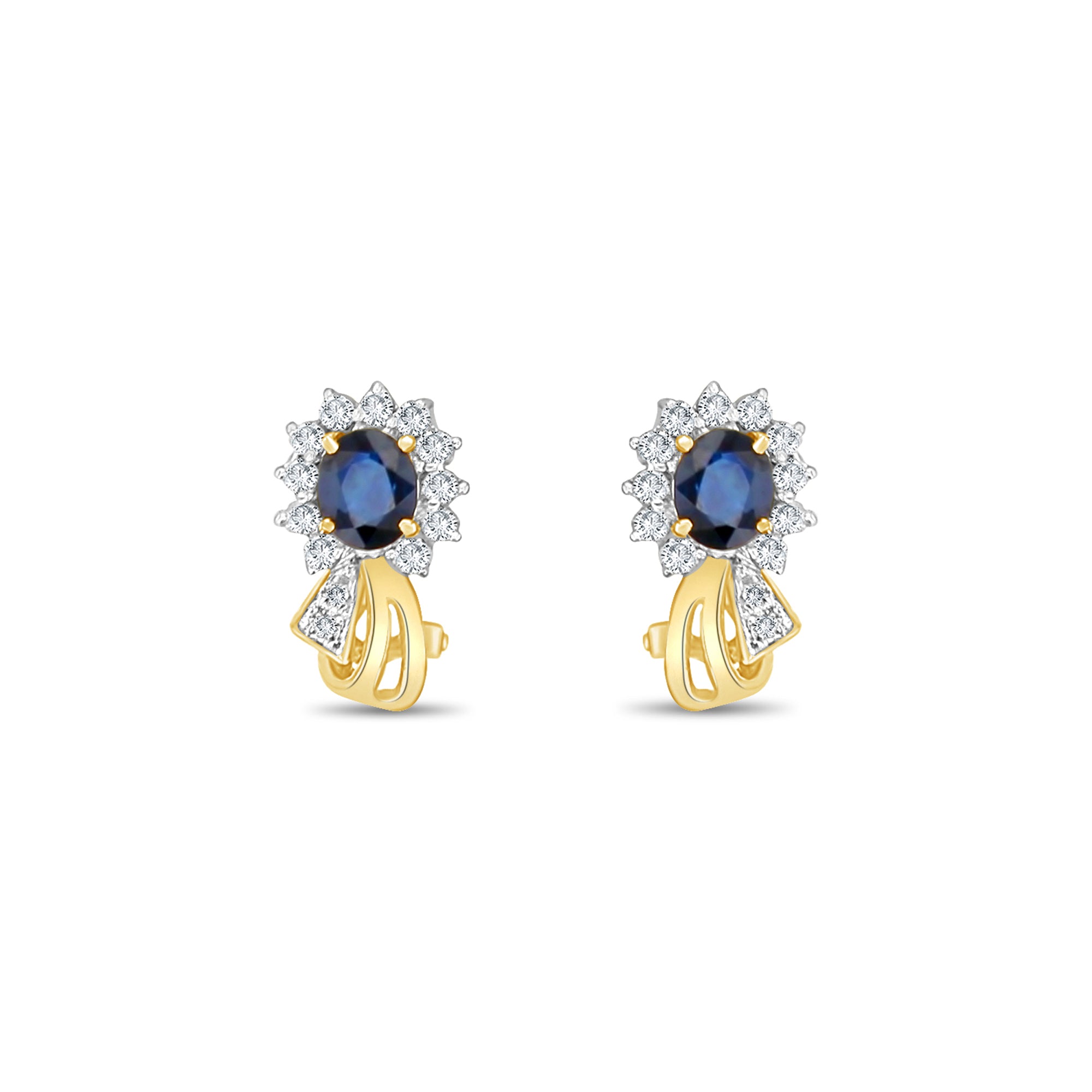 Sapphire & Diamond Cluster Earrings 2.24cttw 14k Yellow Gold