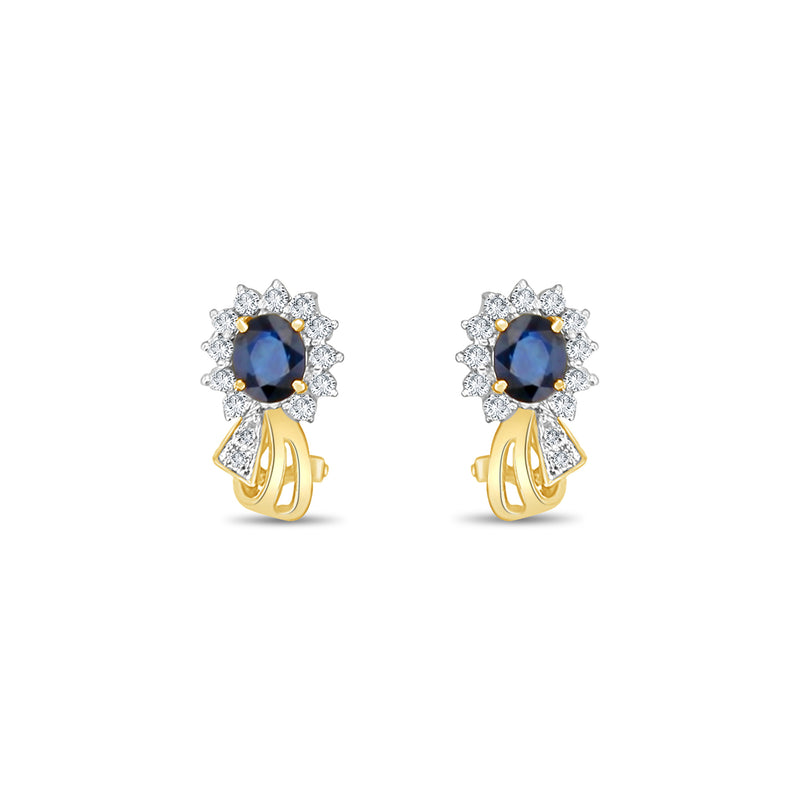 Sapphire & Diamond Cluster Earrings 2.24cttw 14k Yellow Gold