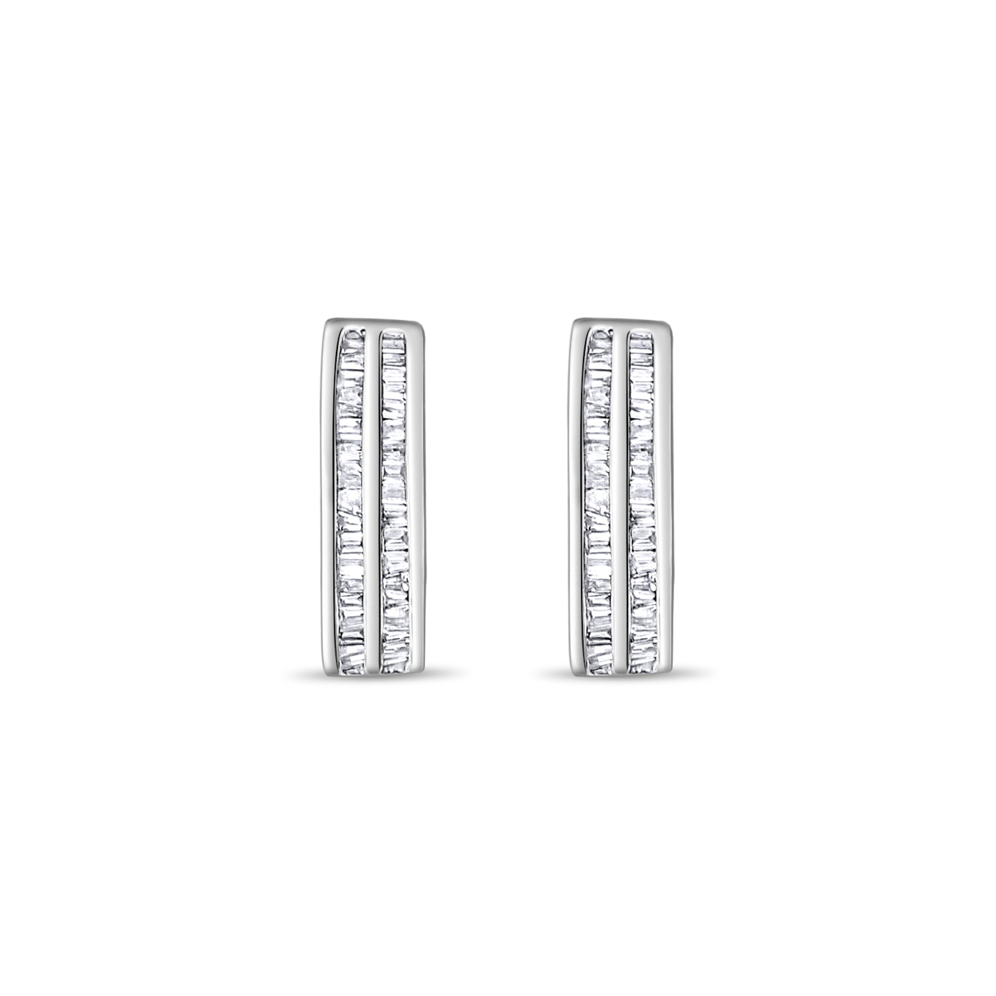 Pendientes de diamantes baguette de doble hilera de 1,25 ct en oro blanco de 14 k