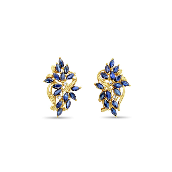 Cluster Floral Sapphire Earrings 2.05cttw 14k Yellow Gold