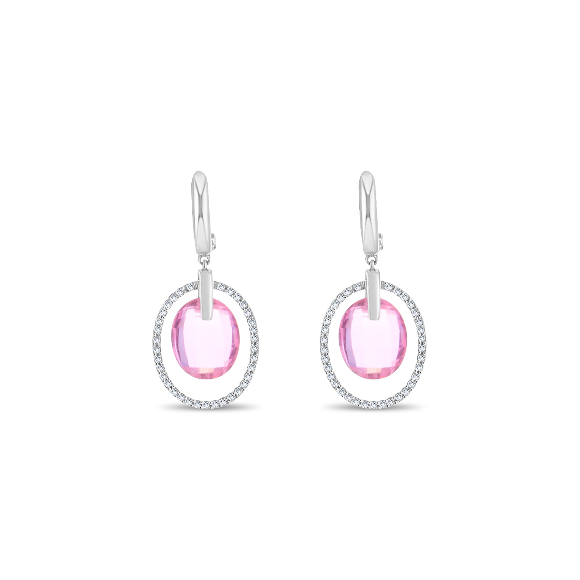 Boucles d'oreilles pendantes en quartz rose et diamant