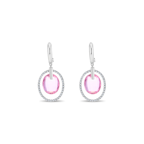 Pink Quartz Diamond Dangling Drop Earrings