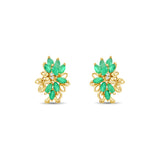 Emerald Cluster Floral Earrings  14k Yellow Gold