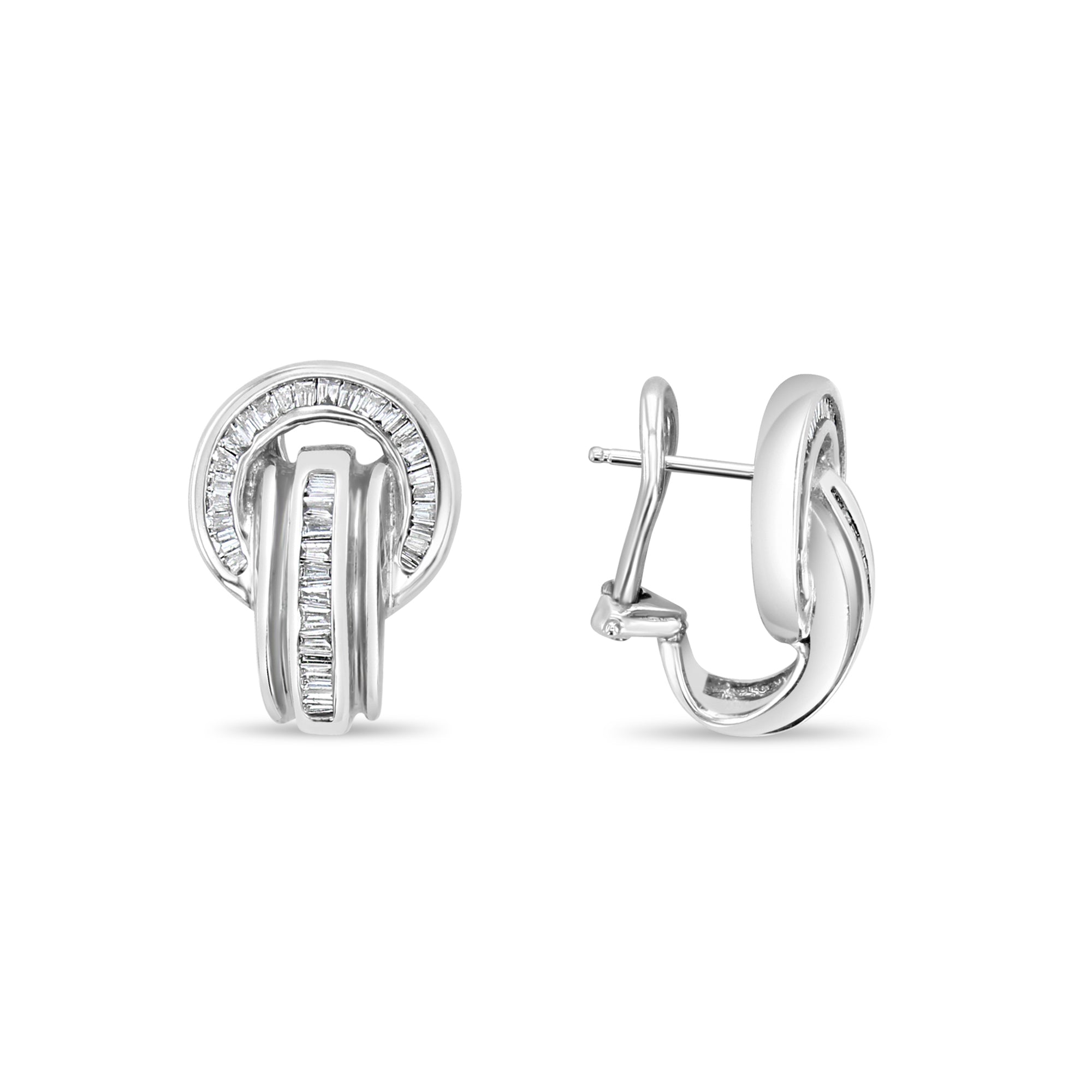 Baguette Knot Diamond Earrings 1.10cttw 14k White Gold