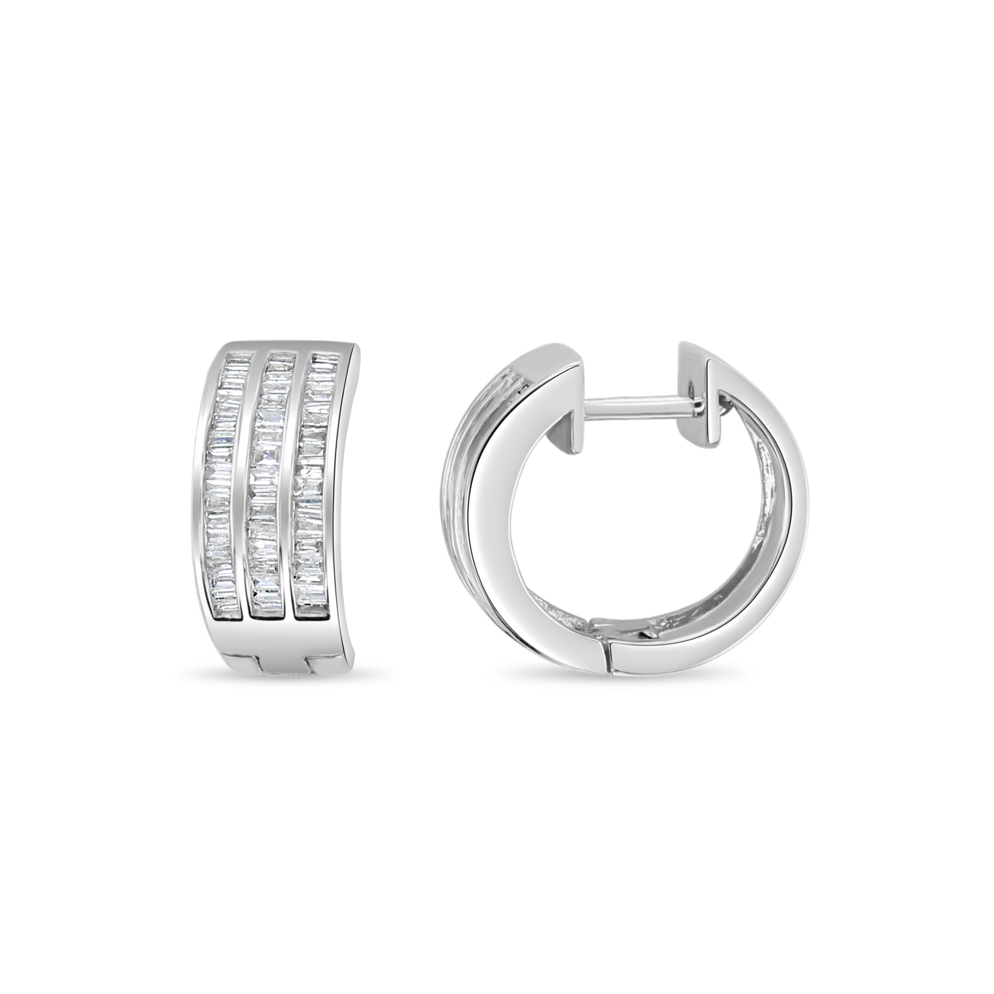 Diamond Baguette Huggie Earrings .86cttw 14k White Gold