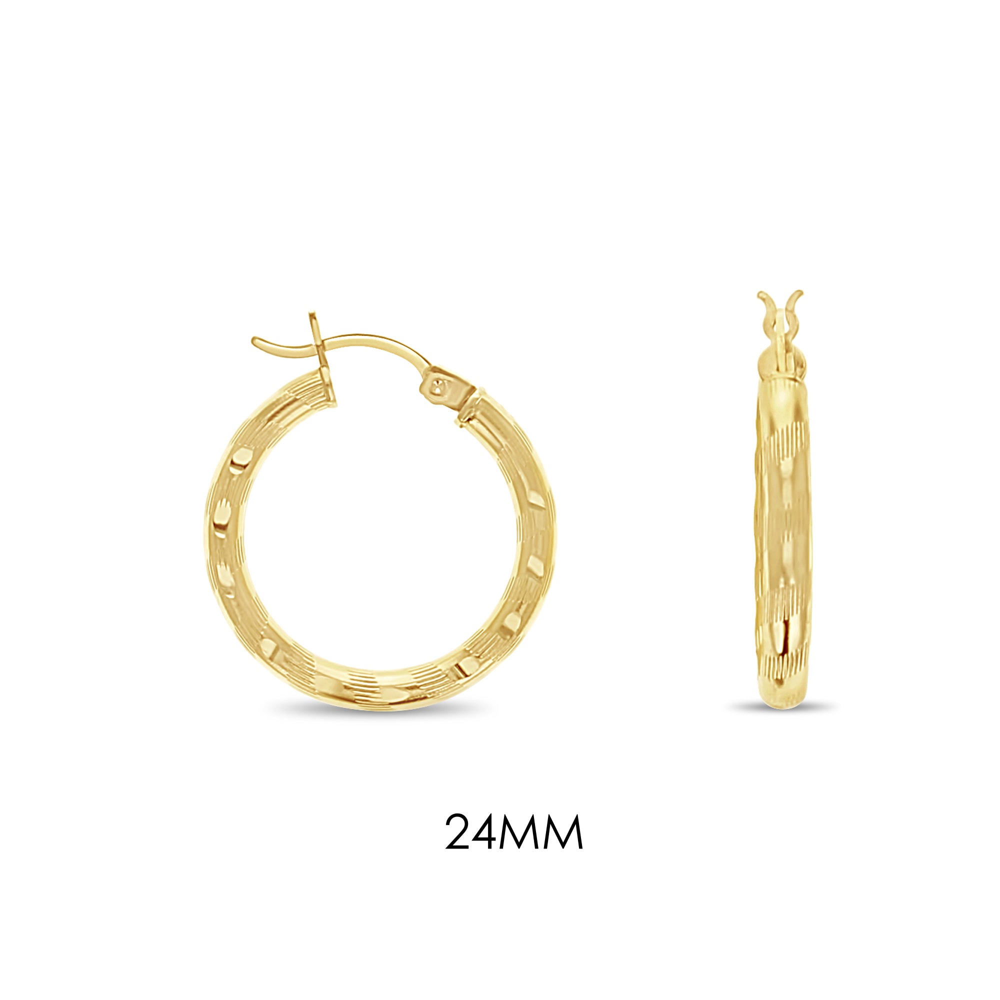 24MM/38MM Diamond Cut 14k Yellow Gold Hoops