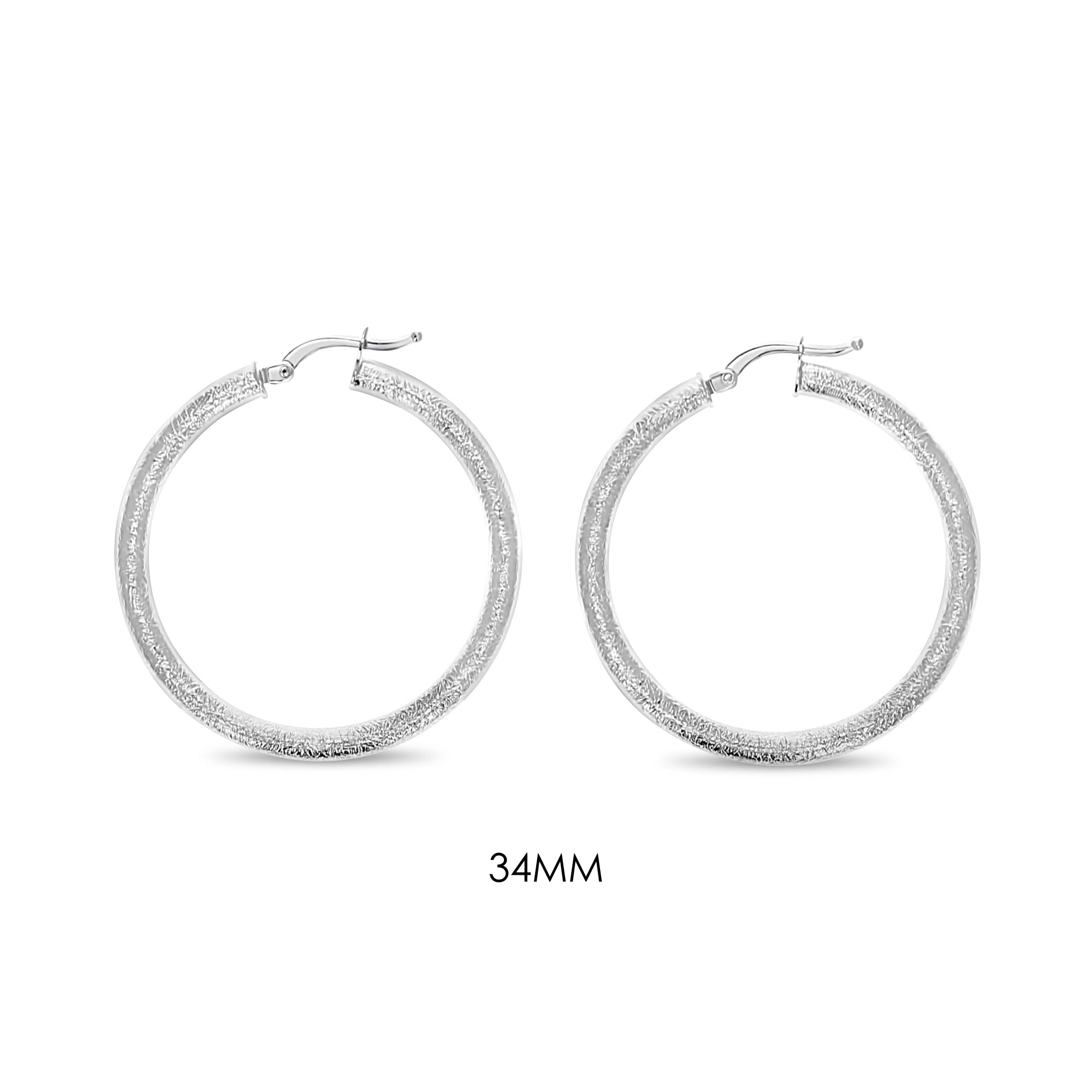 Sand Textured 14K White Gold Hoops 34mm or 40mm